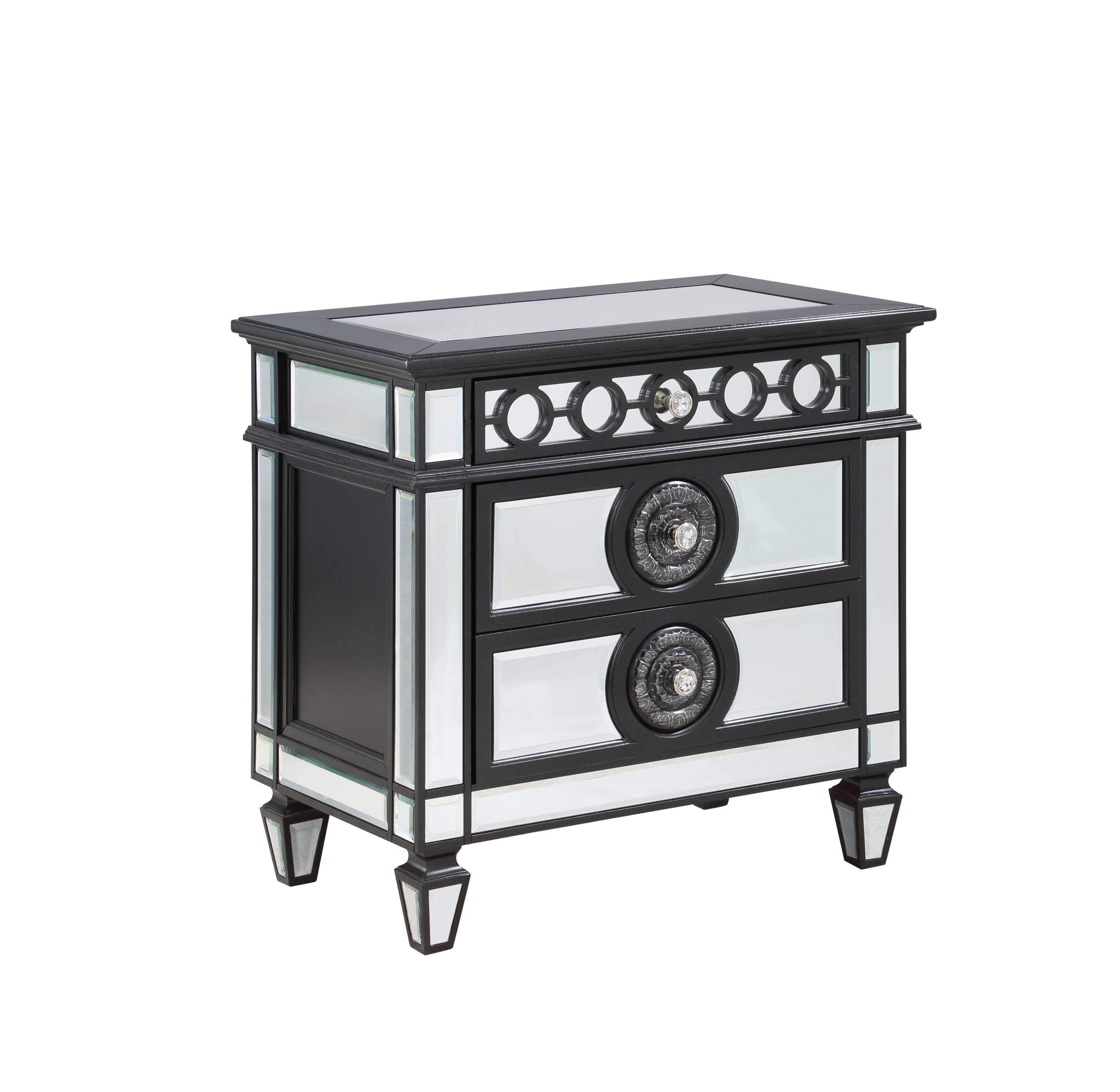 Varian II Mirrored, Black & Sliver Finish Nightstand
