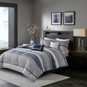 7 Piece Jacquard Comforter Set Navy Queen