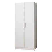 Viviane Contemporary Wood Closet with Hanging Bars and Five Shelves in White Solid Wood