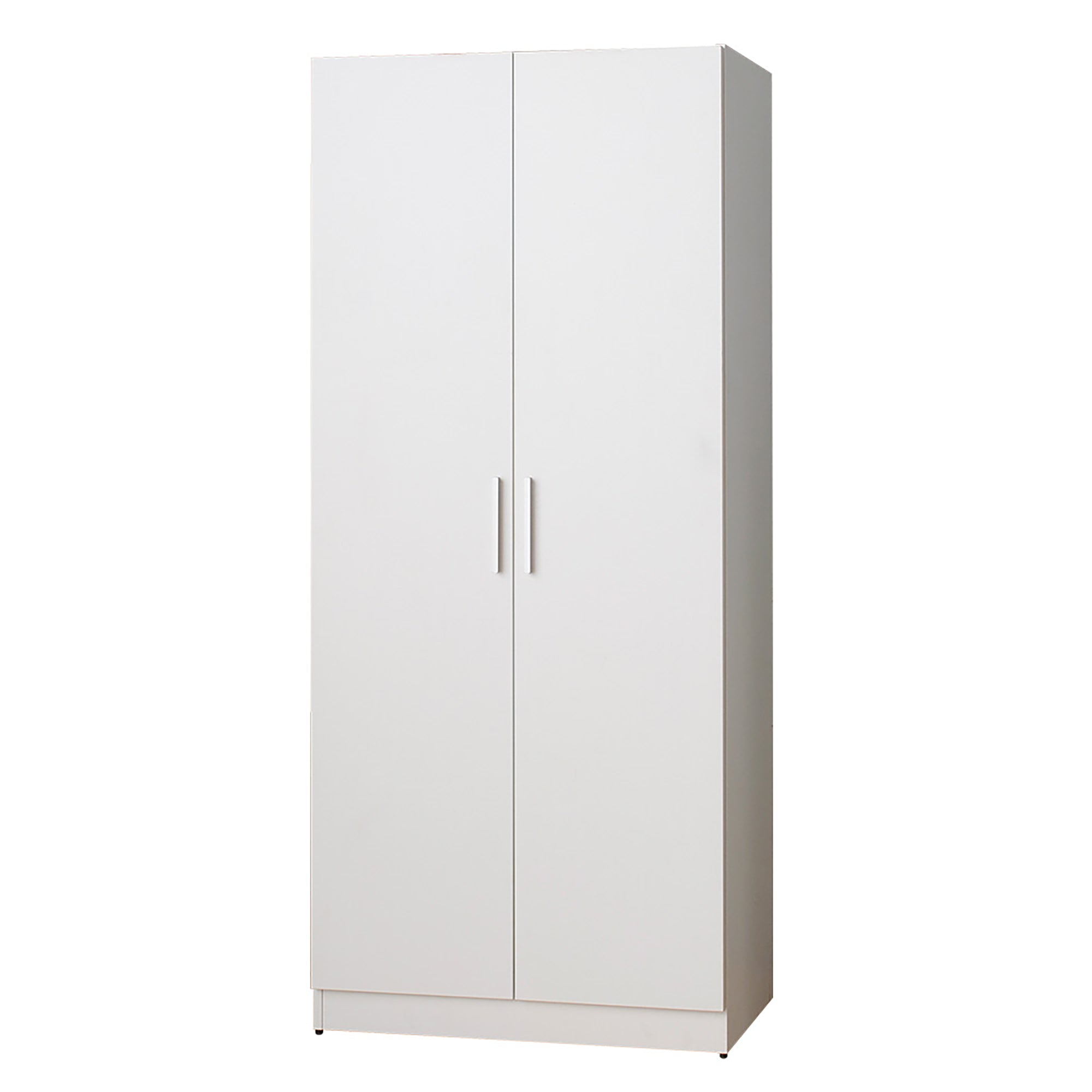 Viviane Contemporary Wood Closet with Hanging Bars and Five Shelves in White Solid Wood