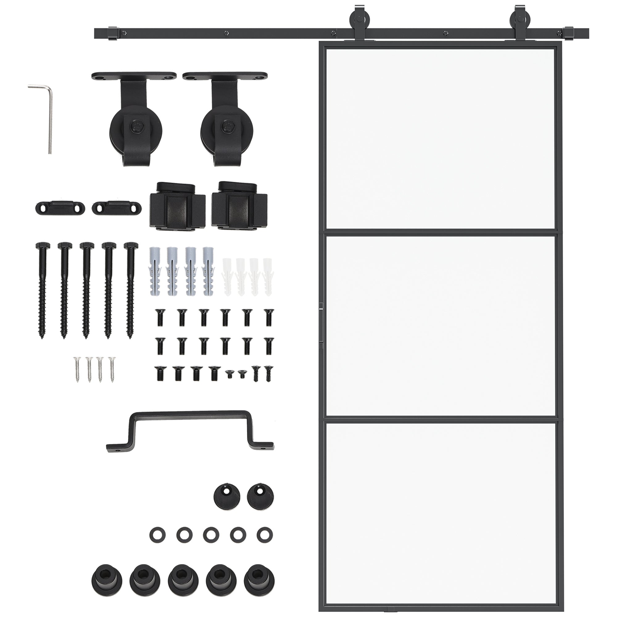 HOMCOM 36' x 84' Sliding Door with Hardware Kit, Handle, & Track, Industrial Frosted Tempered Glass Door with Carbon Steel, Easy Installation