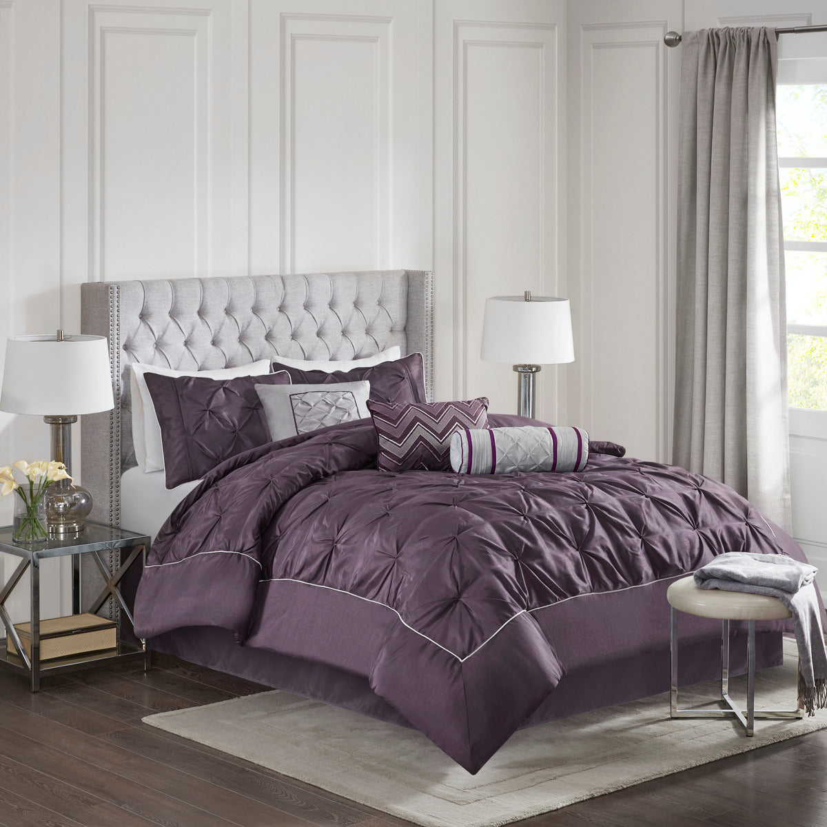 7 Piece Tufted Comforter Set Plum Cal King