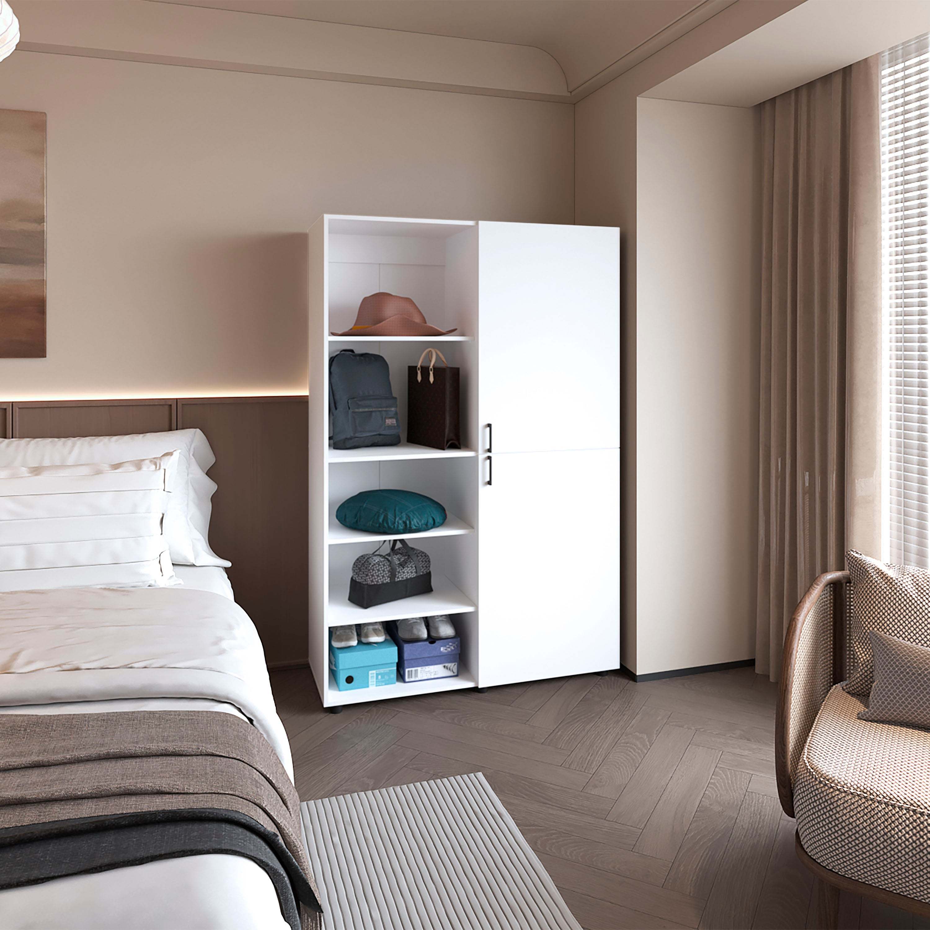White 2-Door Wardrobe with Open Storage
