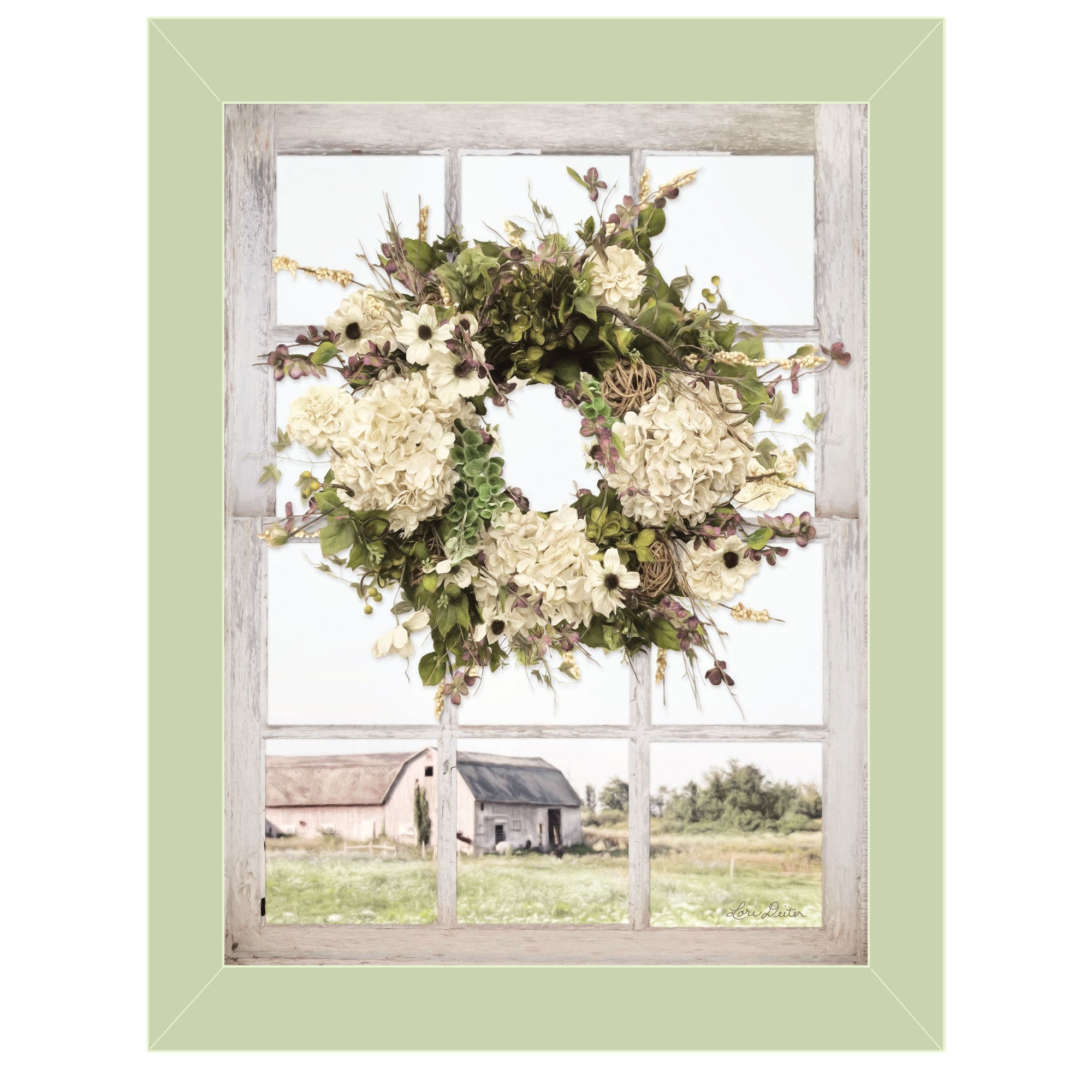 'Pleasant View' by Lori Deiter, Ready to Hang Framed Print, Light Green Window-Style Frame