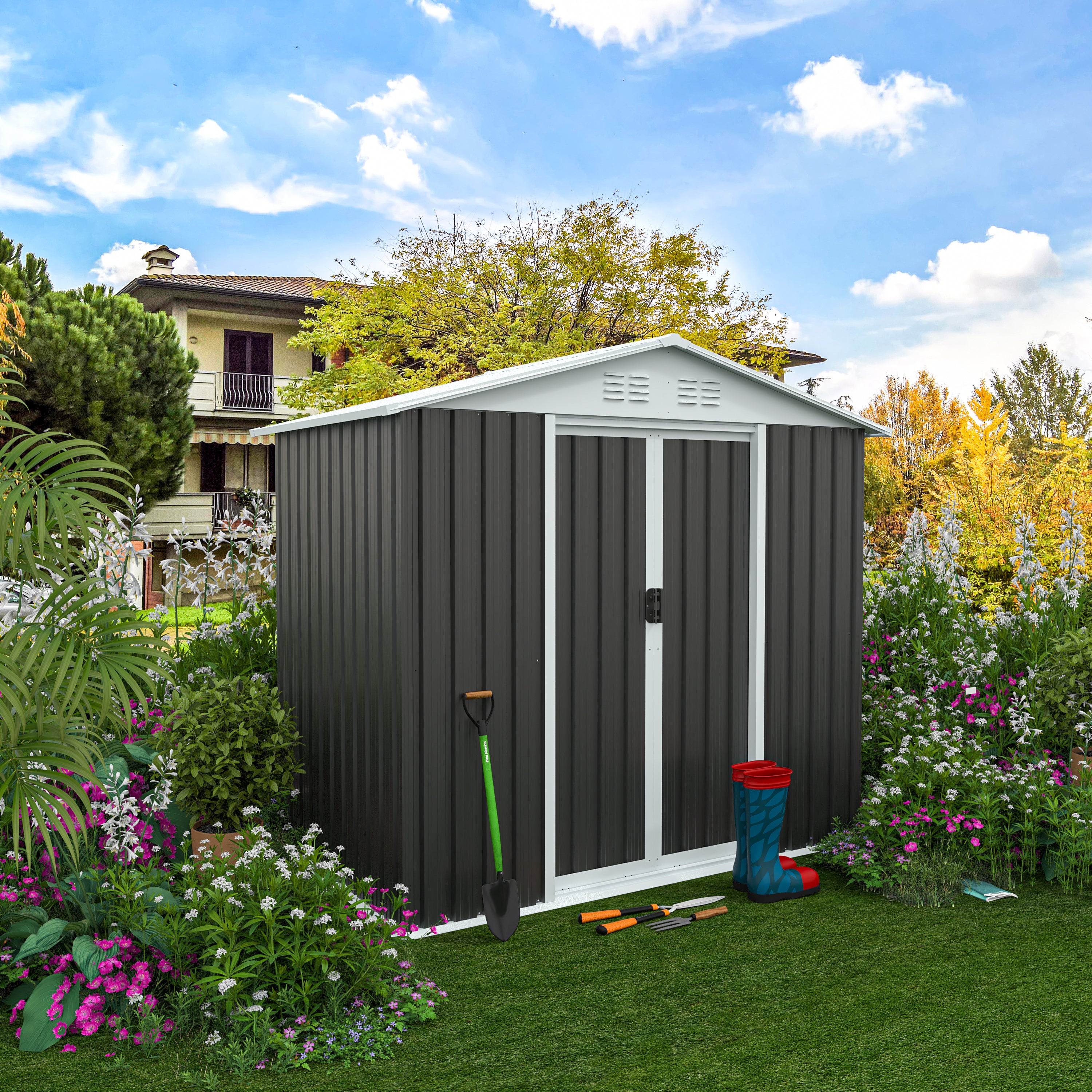 Outdoor Storage Sheds 6FTx4FT Apex Roof Grey