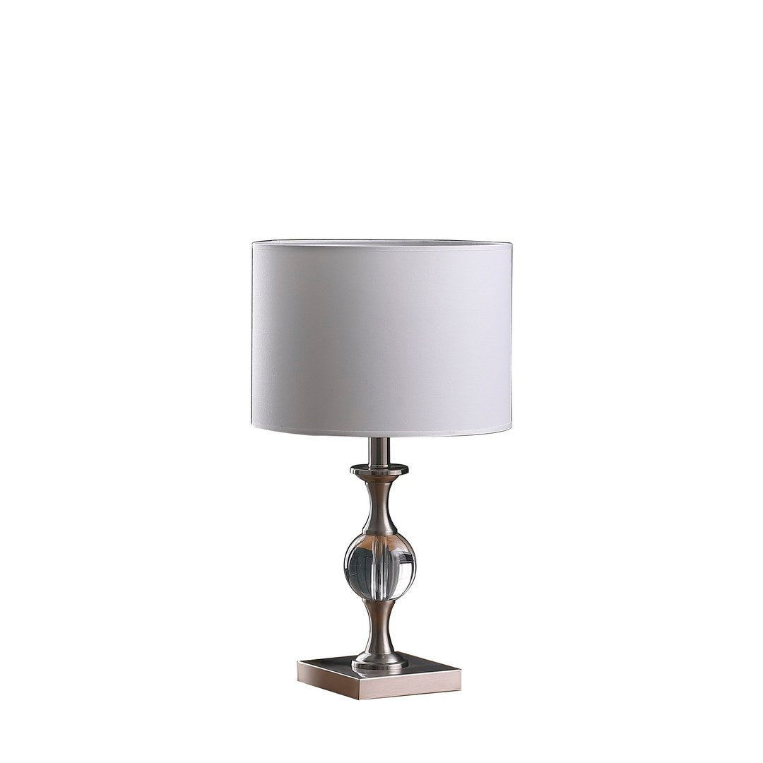 19.75' Satin Nickel Solid Crystal Orb Metal Table Lamp in Silver