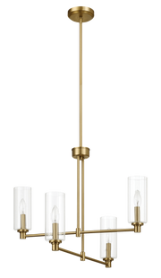 Enigma Four Lights Chandelier With Clear Ribbed Glass -Satin Brass