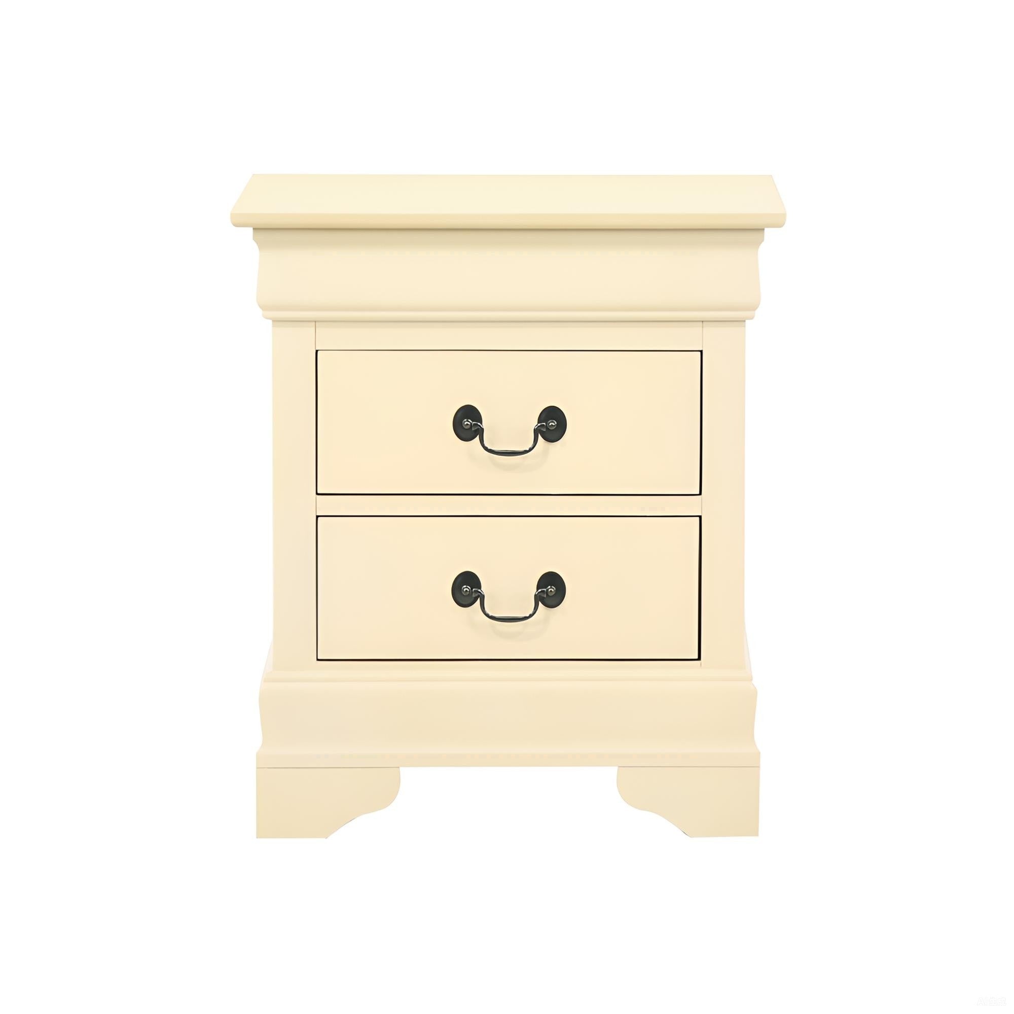 Classic Beige Nightstand with Drawers for Bedroom Storage in Durable Particle Board
