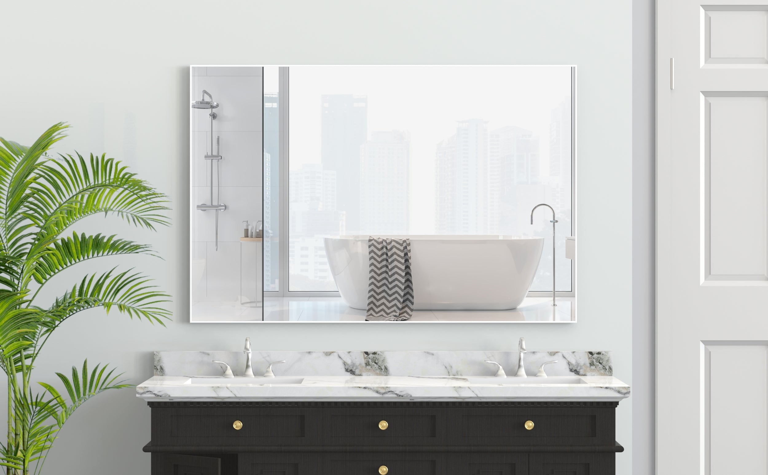 48'x32' Oversized Modern Rectangle Bathroom Mirror with White Frame Decorative Large Wall Mirrors for Bathroom Living Room Bedroom Vertical or Horizontal Wall Mounted mirror with Aluminum Frame