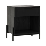 Modern Fluted-Drawer Nightstand with Open Cubby – Black