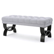 HILTON Ottoman Bench with Classic Button Tufting in Light Grey Fabric