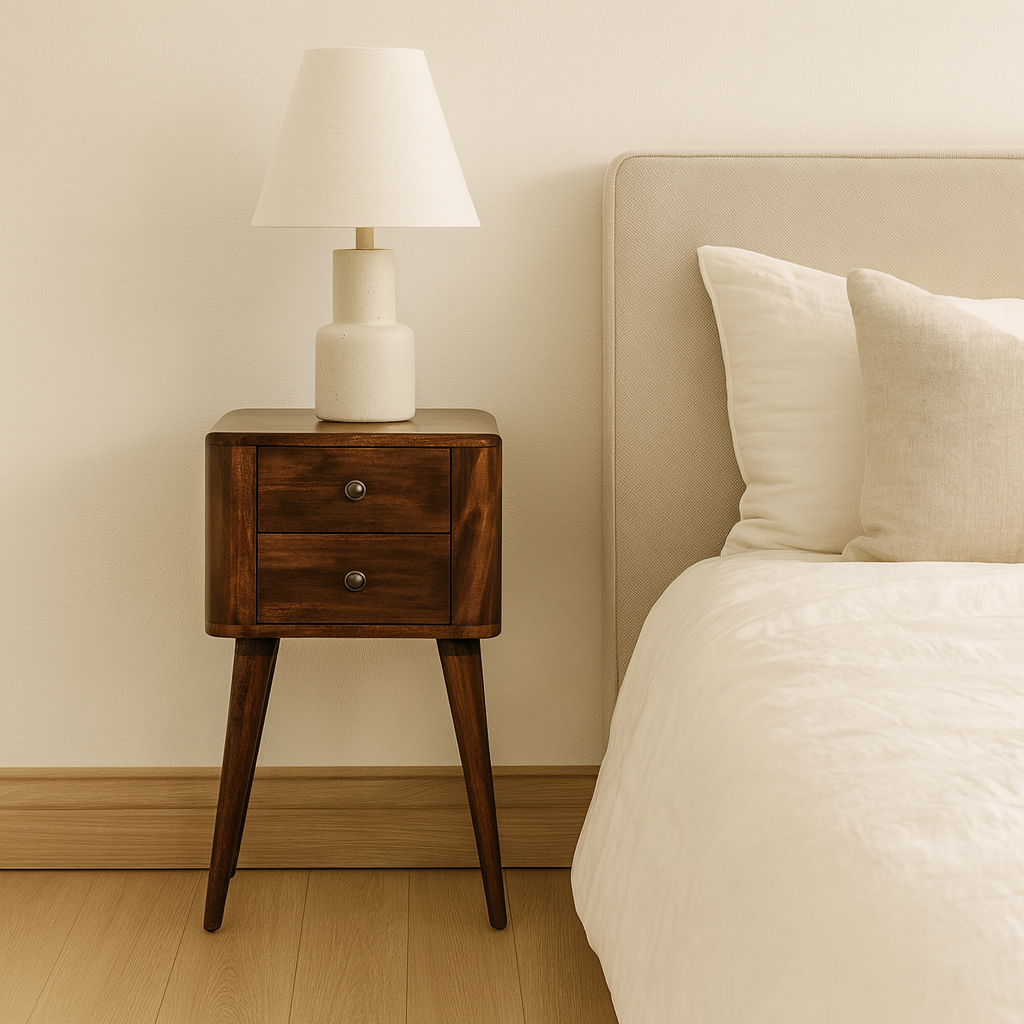Bera Bedside, 2-Drawers, Nordic Legs, Chestnut, Dark Brown