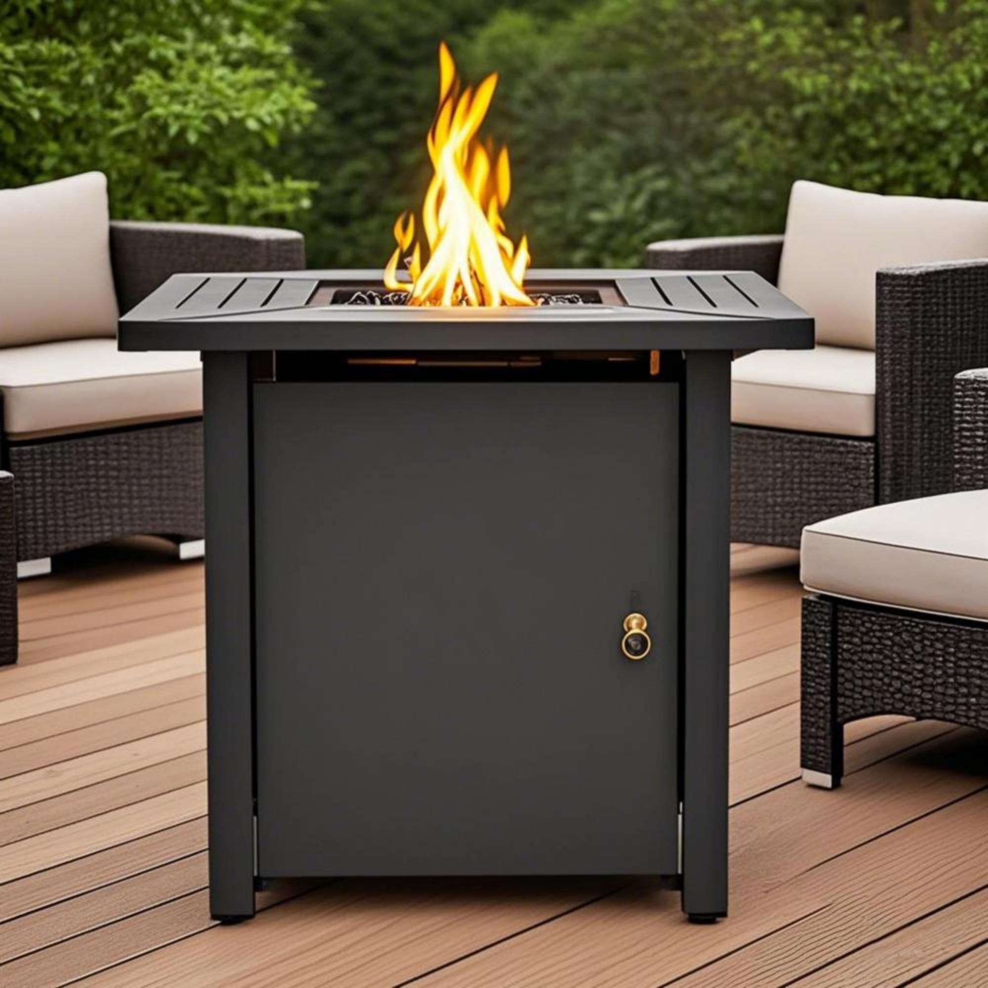 30' Propane Gas Fire Pit Table, 50000 BTU Square Steel Fire Pit for Outside Patio Deck Garden Backyard-Black