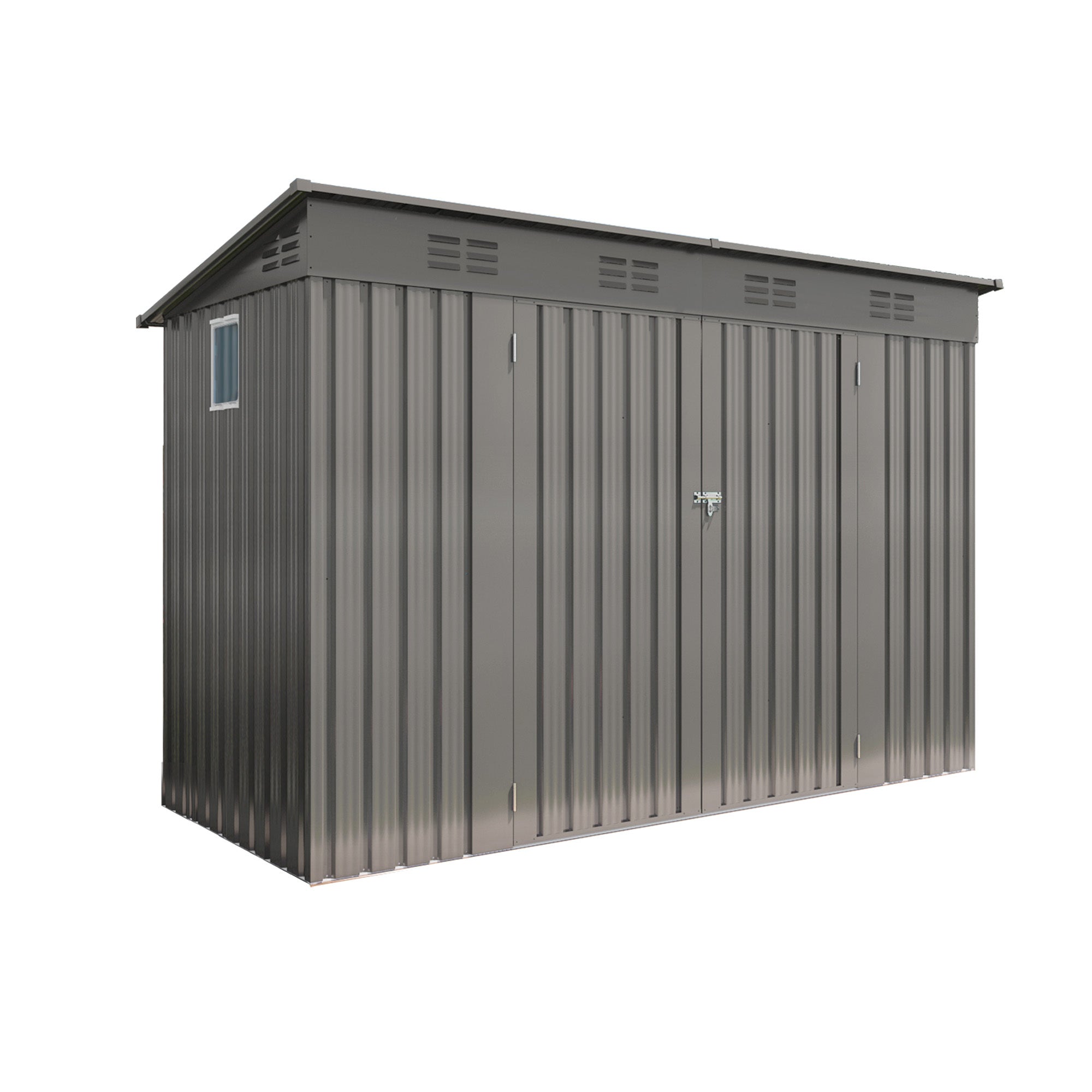 Gray Metal Outdoor Storage Shed 4 x 9 FT with Sloping Roof and Vents for Garden and Patio