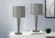 Lighting, Set Of 2, 24'h, Table Lamp, Usb Port Included, Nickel Metal, Grey Shade, Contemporary