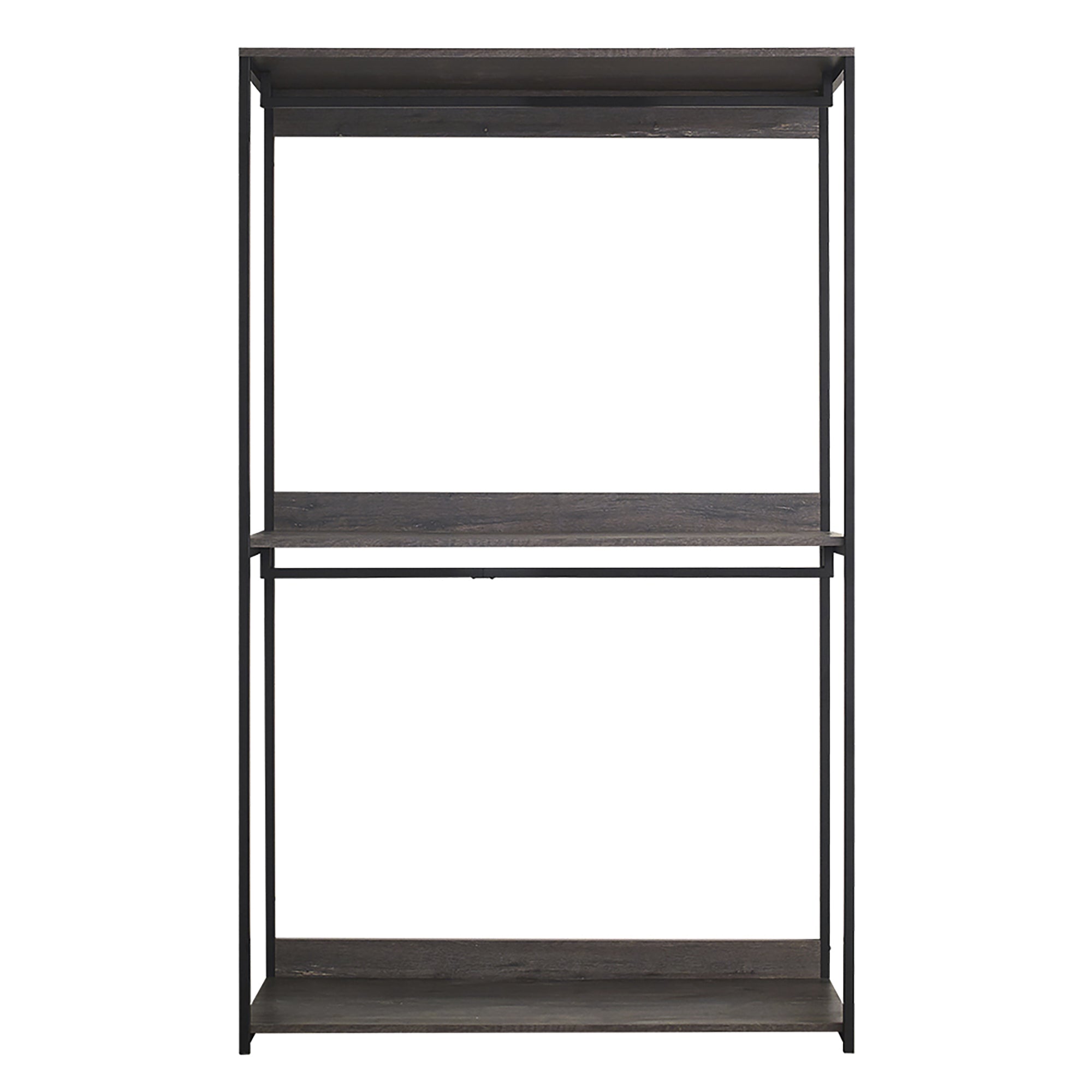 Monica Farmhouse Wood Walk-in Closet Organizer with One Shelf in Rustic Gray Solid Wood