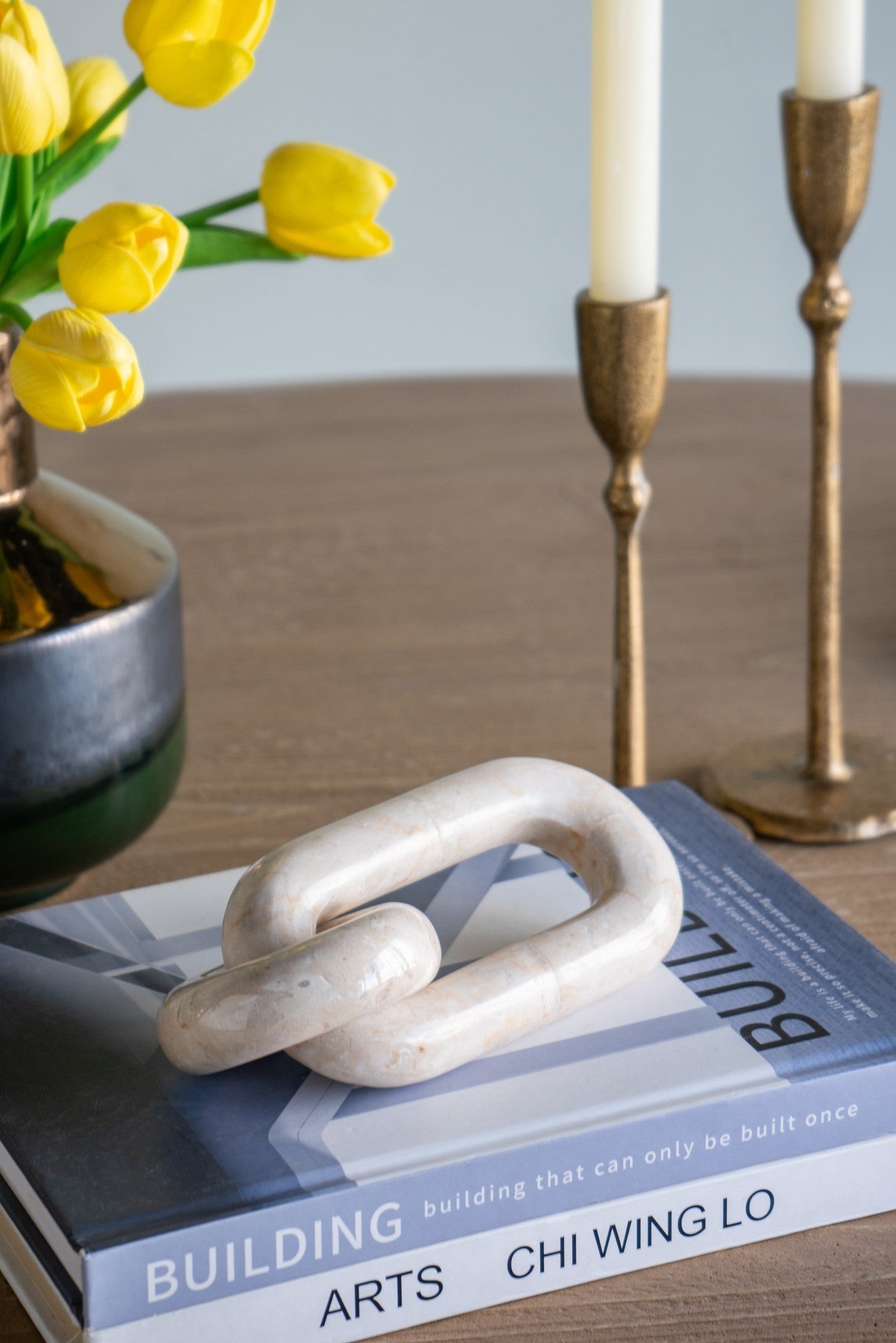 6.5x3x1' Small Decorative Two-Link Marble Chain with Elegant Cream Finish