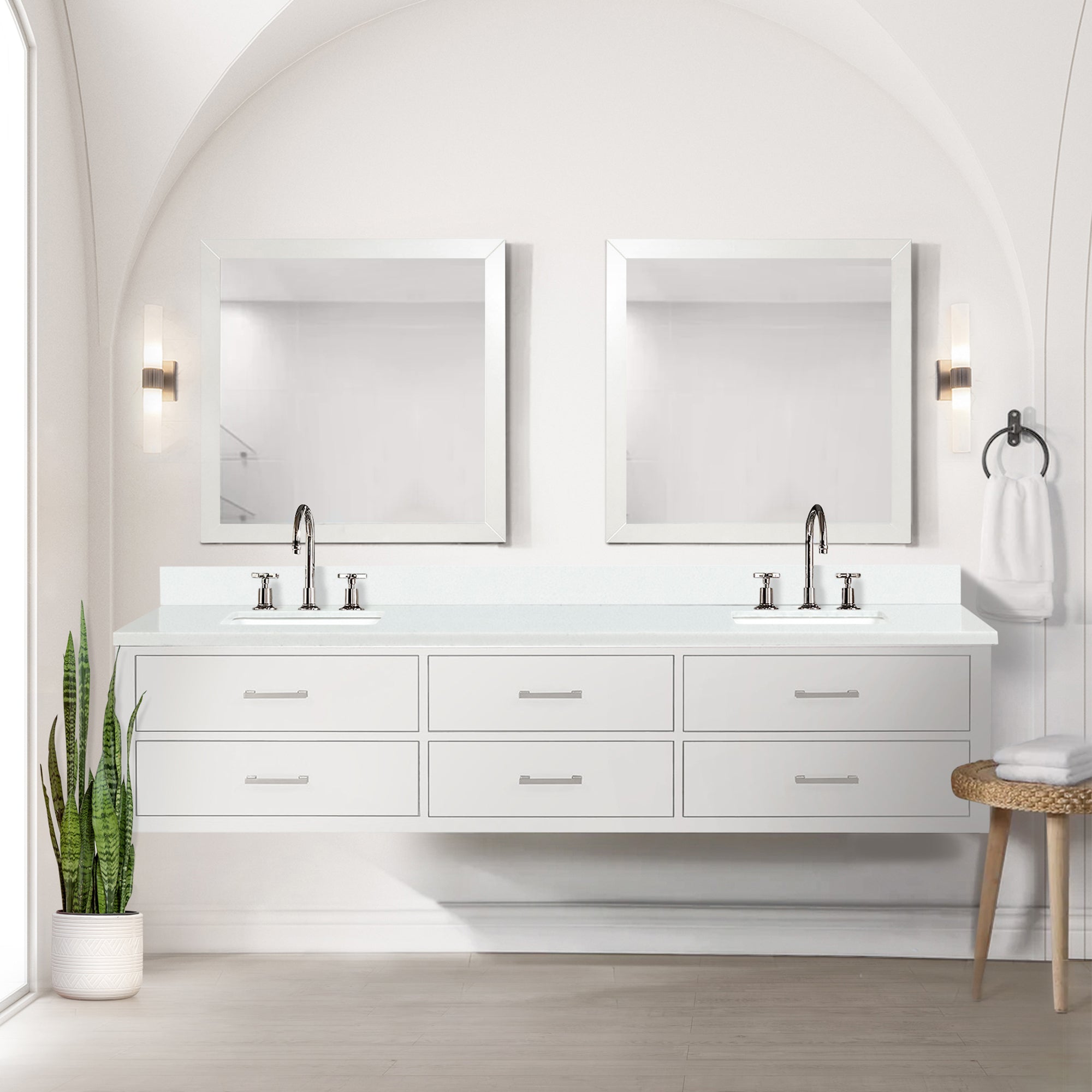 White Double Bath Vanity 84 in. W x 22 in. D, Cultured Marble Top, and Faucet Set