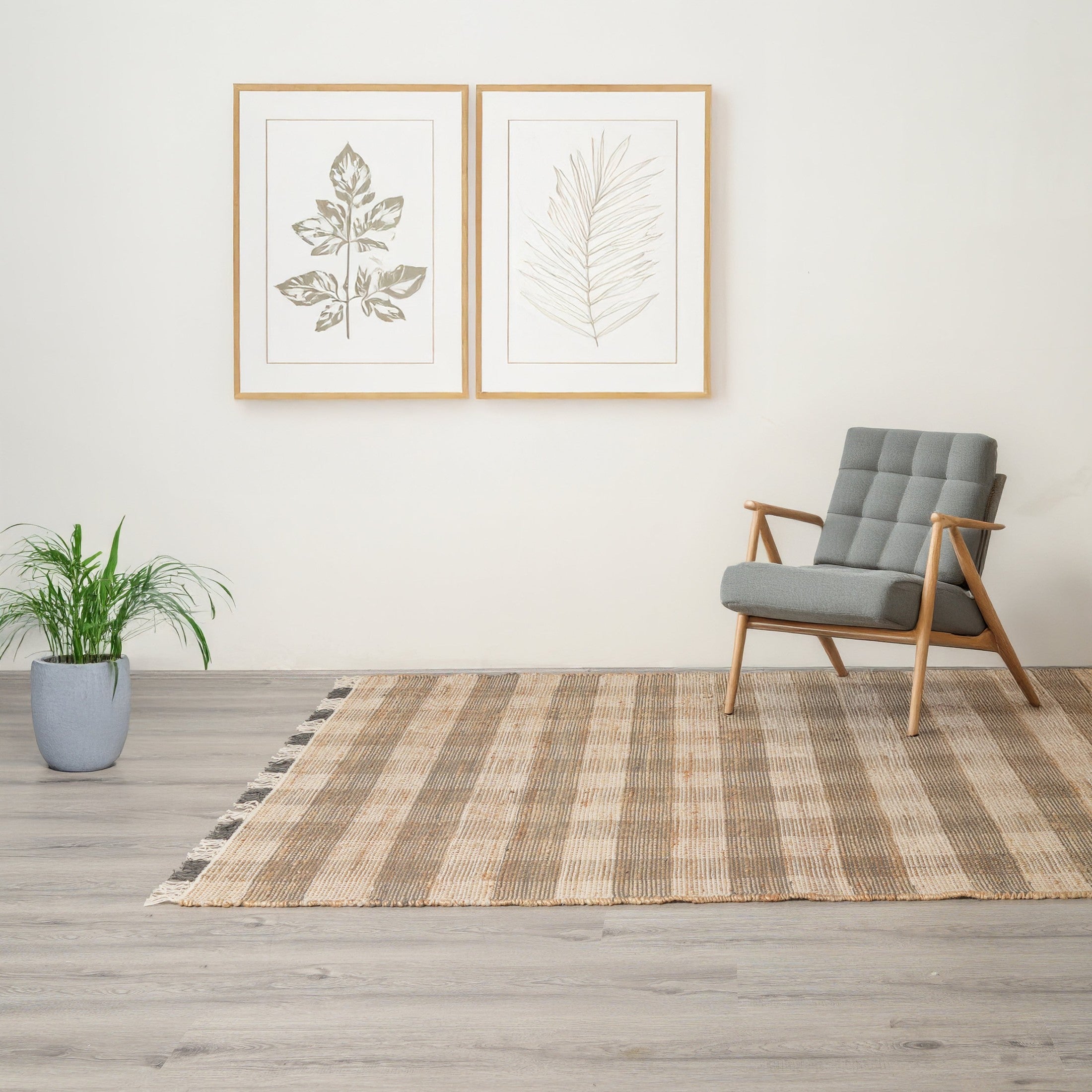 Area Rug, Jute Rug, Durable Gray Plaid Rug, 5X7 ft