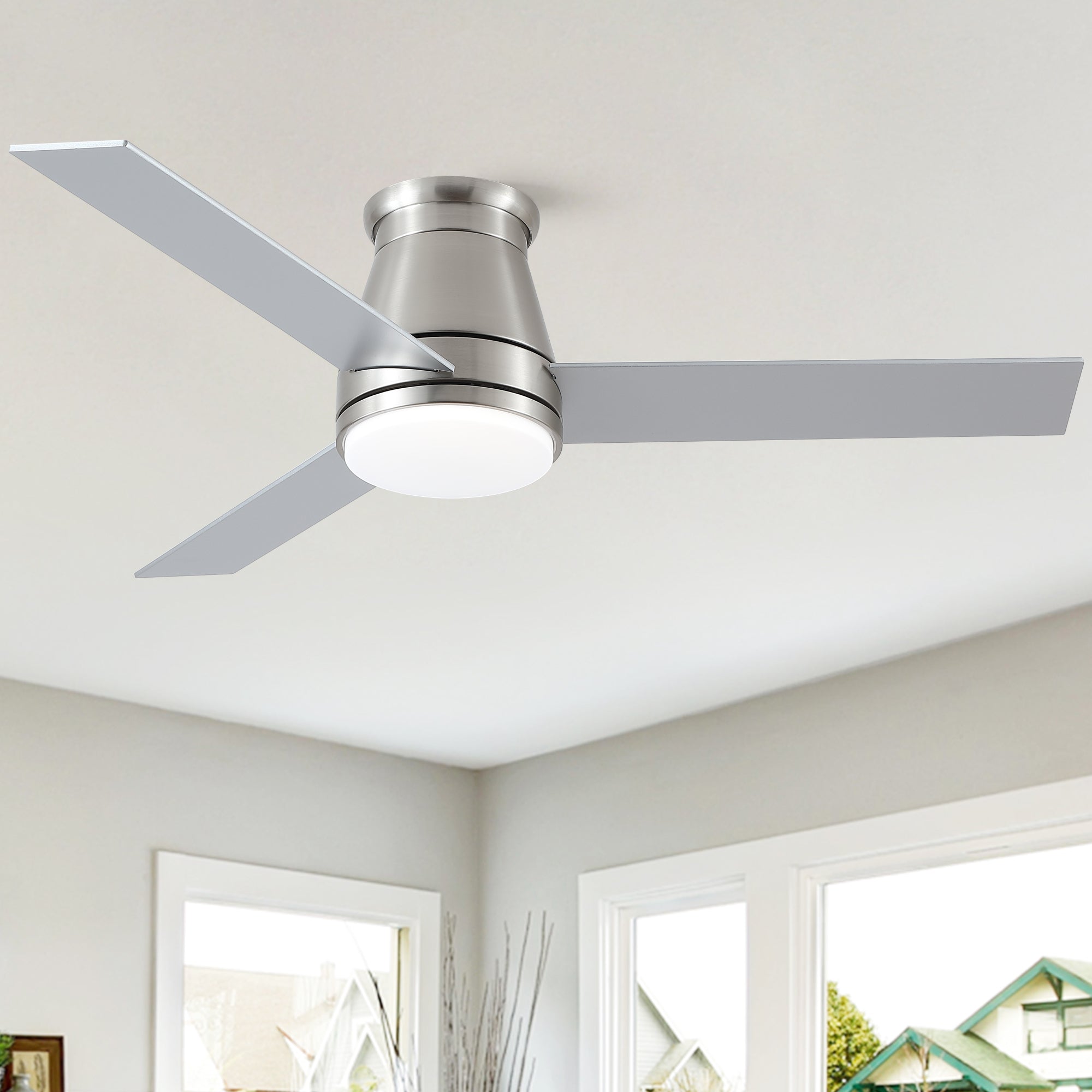 48' Bruched Nickel Lowe Profile Ceiling Fan with Light