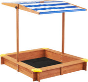 Kids Sandbox with Cover, 46' Wooden Sand Box w/Adjustable Canopy, Large Outdoor Cedar Sandpit for Backyard Play