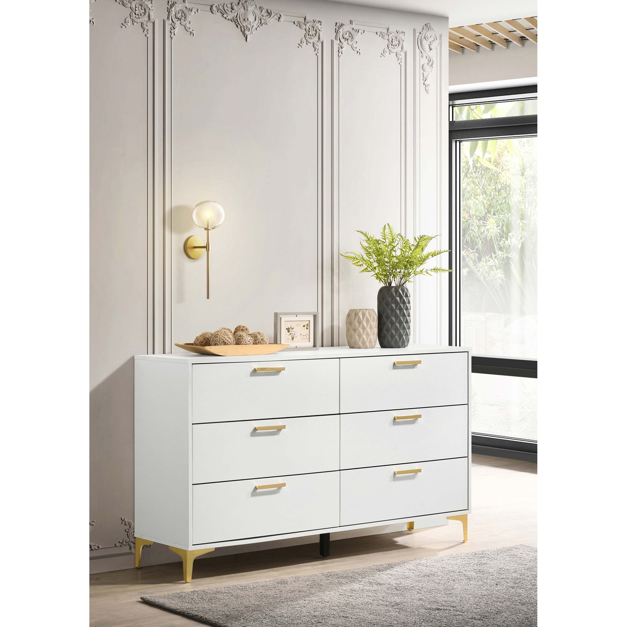 Karena White Rectangular 6-drawer Dresser