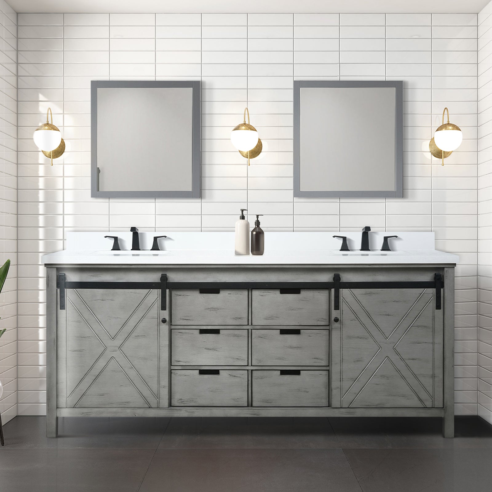 Ash Grey Double Bath Vanity 80 in. W x 22 in. D, Cultured Marble Countertop and Faucet Set
