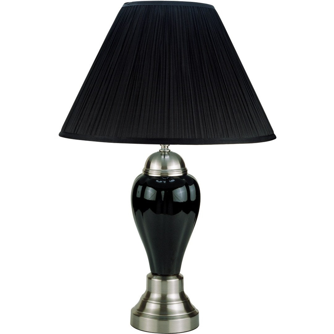 27' Tall Ceramic Table Lamp, Urn-Shaped with Silver / Black finish, Linen Shade
