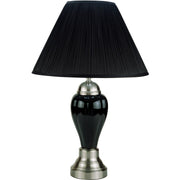 27' Tall Ceramic Table Lamp, Urn-Shaped with Silver / Black finish, Linen Shade