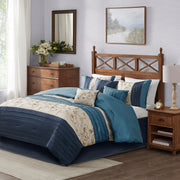 Embroidered 7 Piece Comforter Set Navy Cal King