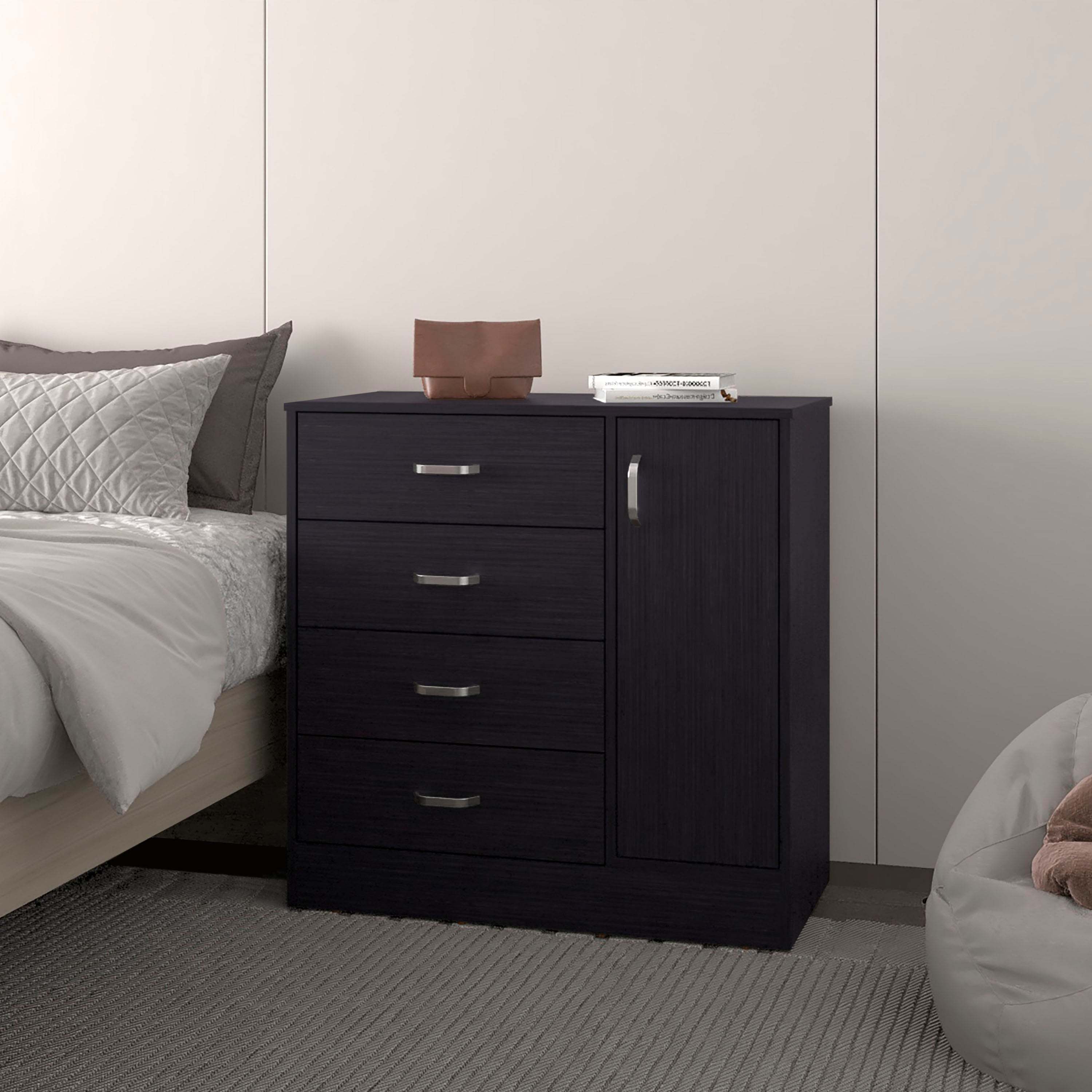 Wenge 4-Drawer Dresser with Side Cabinet