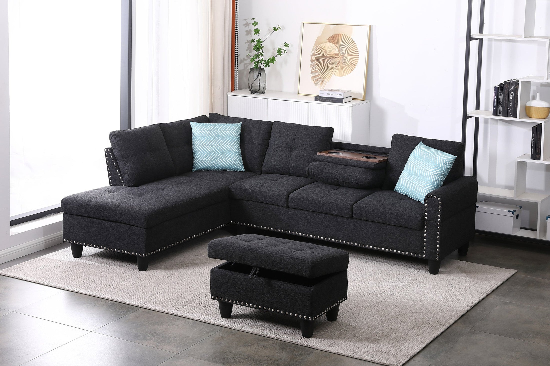 Alger 98' Wide Left Hand Facing Sofa & Chaise with Ottoman
