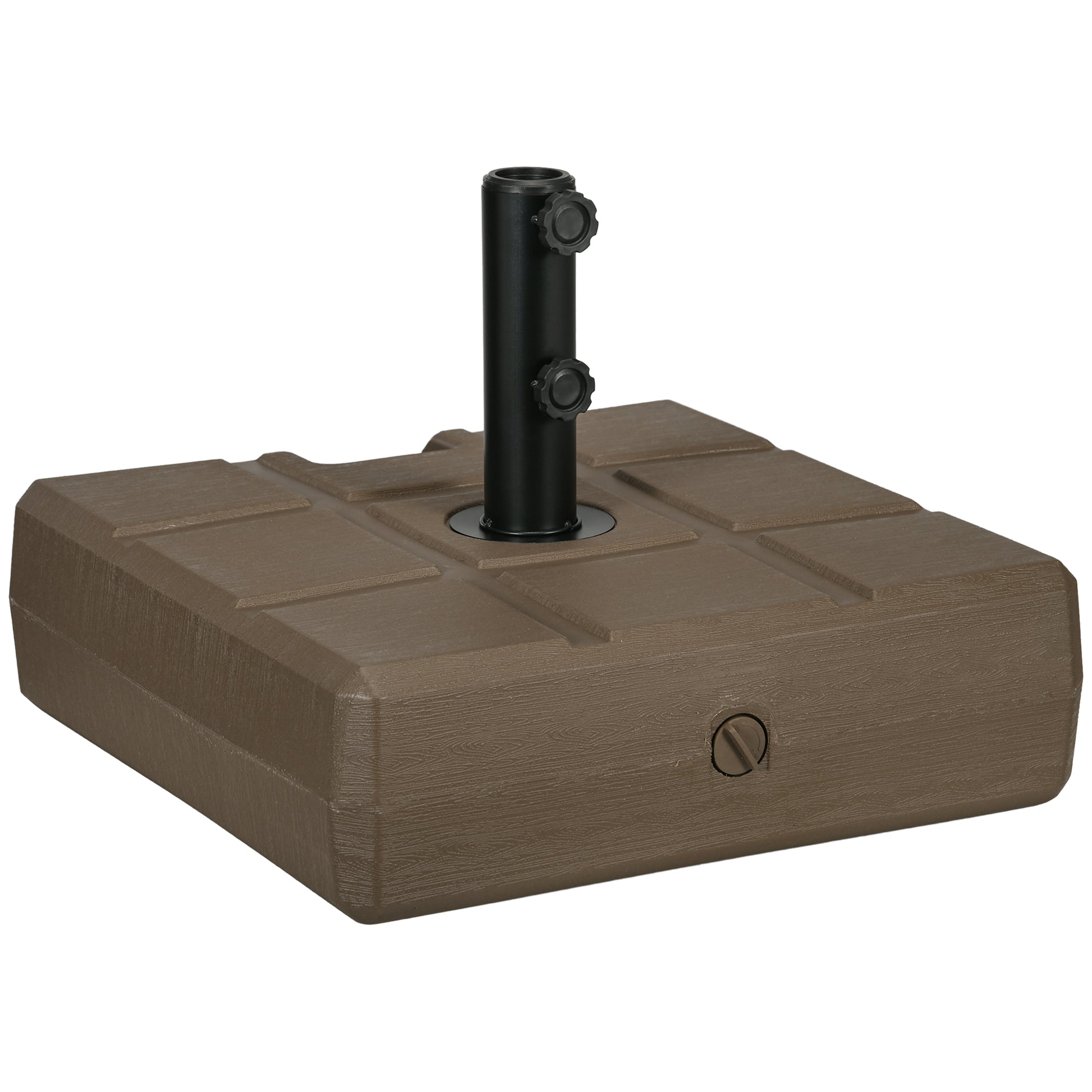 Outsunny 88 lbs. Fillable Umbrella Base with Steel Umbrella Holder for 1.25', 1.5' or 2' Umbrella Poles, Square & Reversible Heavy Duty Market Umbrella Stand, Brown