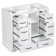 36' Bathroom Vanity without Sink, Cabinet Base Only, Six Drawers, Multi-Functional Drawer Divider, Adjustable Shelf, White