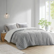 3 Piece Cotton Jacquard Comforter Set Gray Full/Queen
