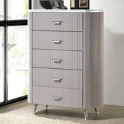 Unique Contemporary Style 1pc Chest Cultured Stone On Top English Dovetail Drawers Chrome Handles Angled Legs Light Gray Finish Bedroom Furniture