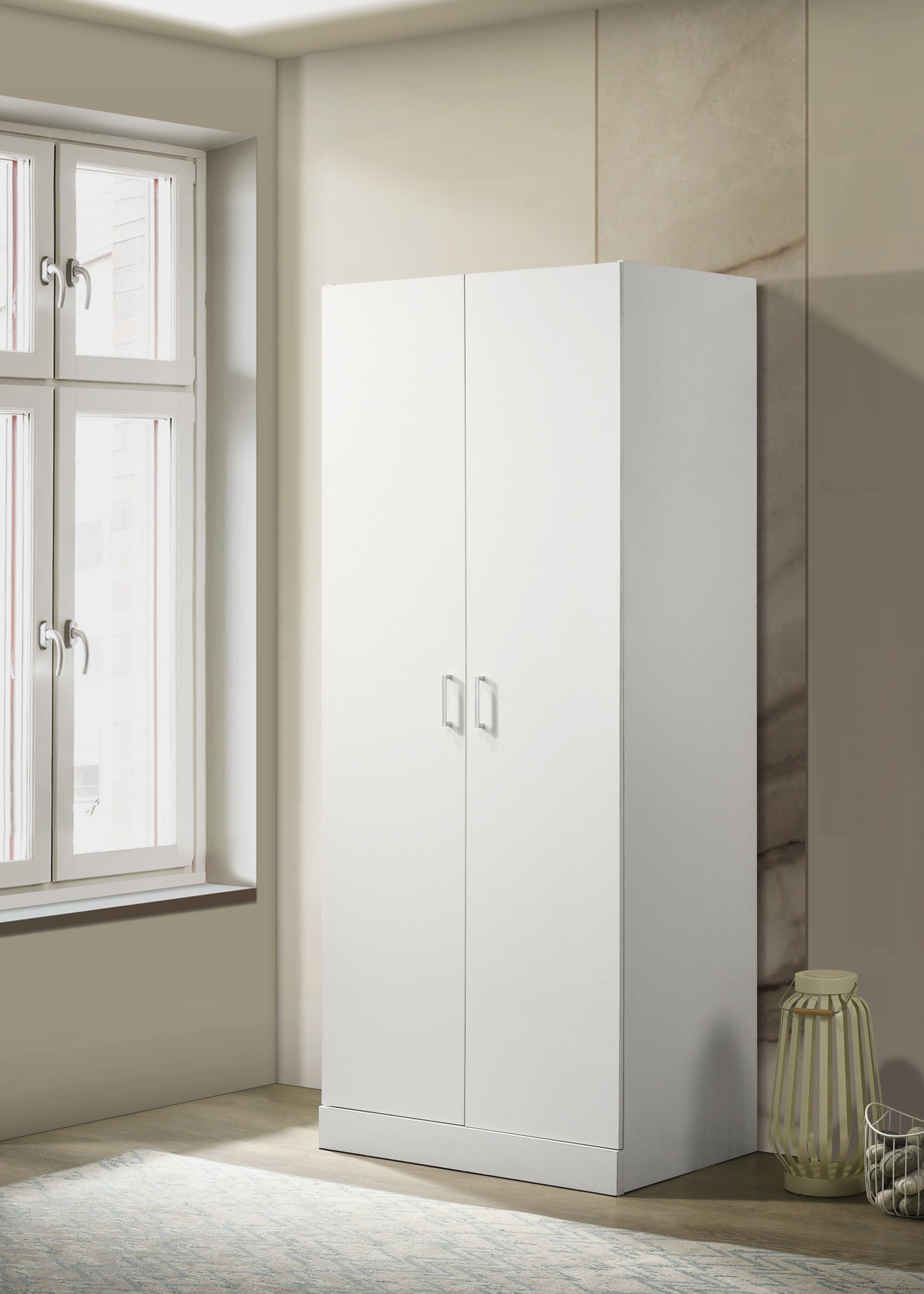 Michael 29.5' White Double Door Wardrobe Cabinet Armoire with Shelf and Hanging Rod