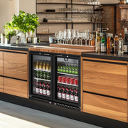 7.4 Cu.Ft Back Bar Cooler 35.4' W Beverage Refrigerator, 2 Low-E Glass Doors, Counter Height Bar Fridge, Commercial Display Refrigerator Anti-Fog, LED Light Beer, Wine, Soda, Soft Drinks
