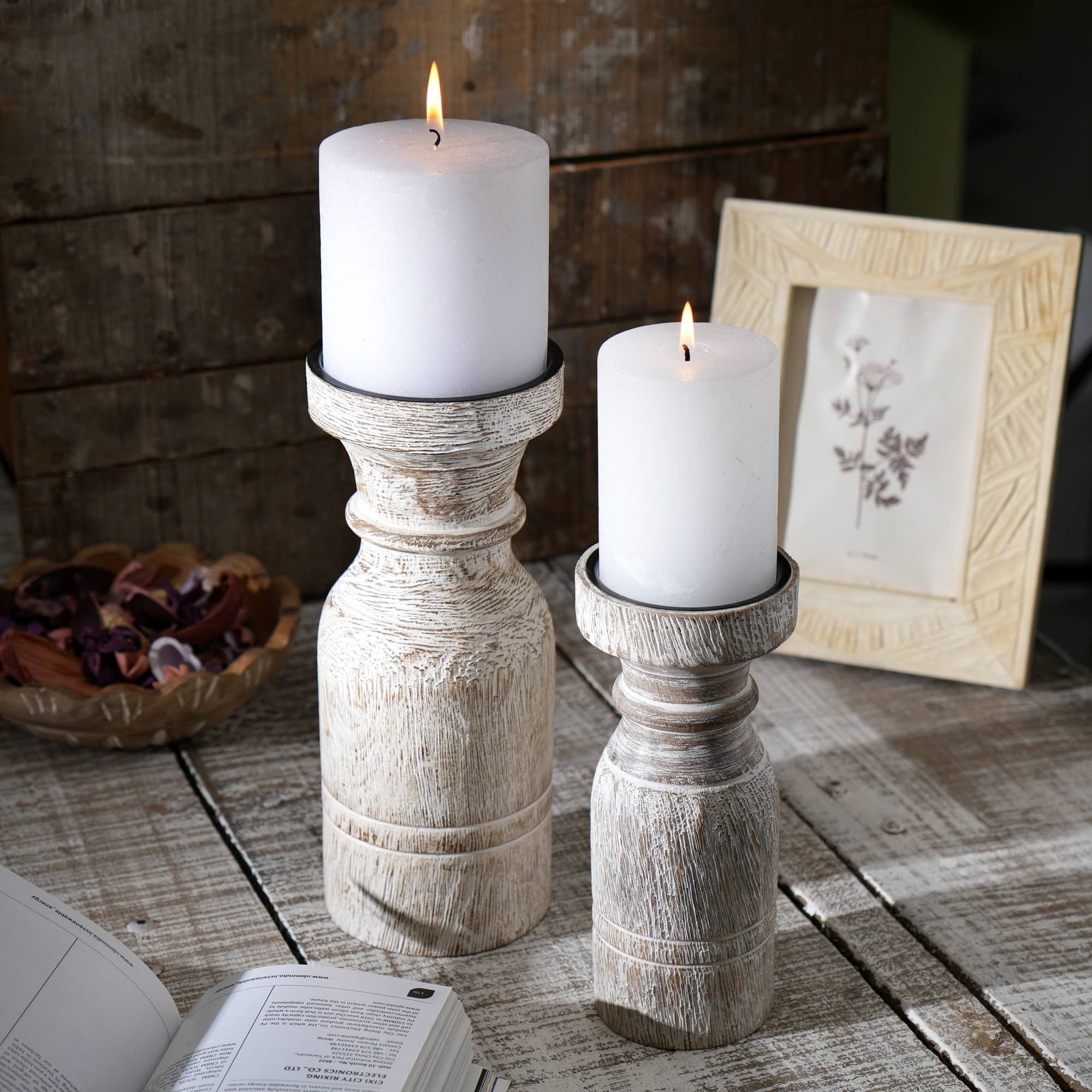Decorative Wooden Centerpiece Candle Holder- 3.5x9'– Elegant Candle Stand for Any Occasion