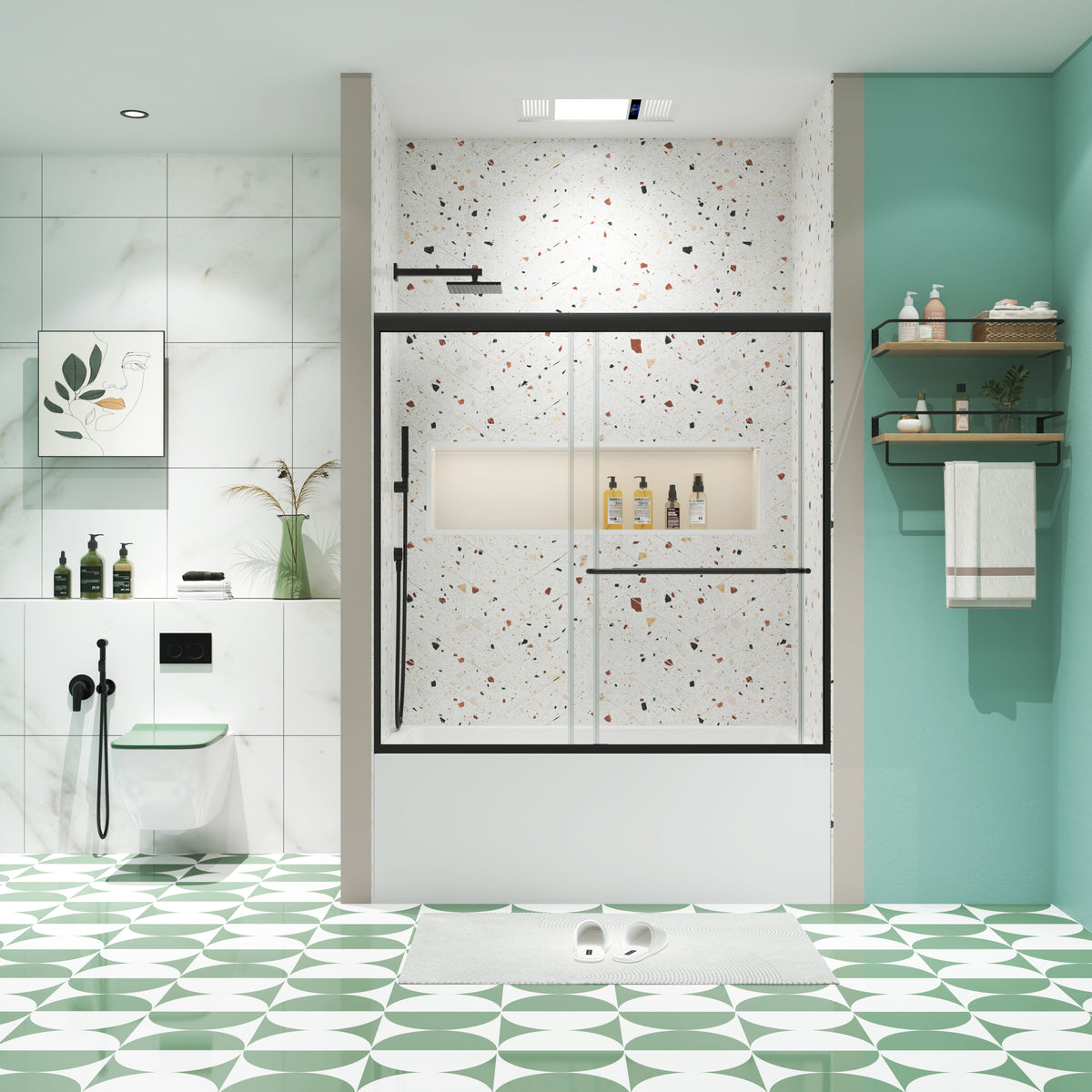 Bathtub Bypass shower door, sliding door, with 1/4' tempered glass and Matted  black finish  56'-60'x58'