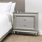 Modern Glam Champagne Finish 2-Drawers Nightstand 1pc Wooden Bedroom Furniture Faux Crystal Sparkling Trim