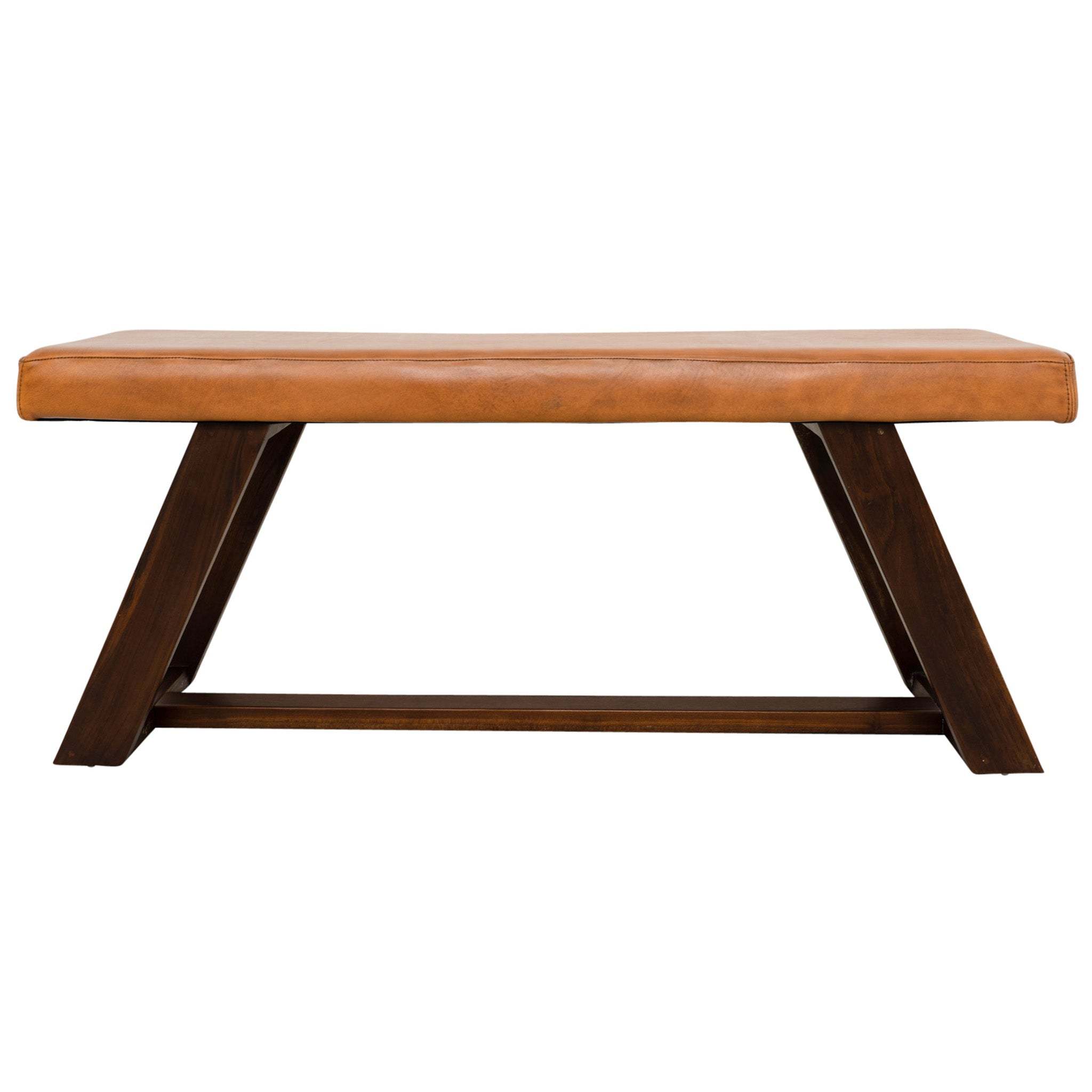 Best Selling Marley Genuine Leather Bench for Bedroom in Tan with Solid Wood Legs for Entry, Hallway, Living Room, Bedroom, Closet 18.9'H x 47.2'W x 15'D