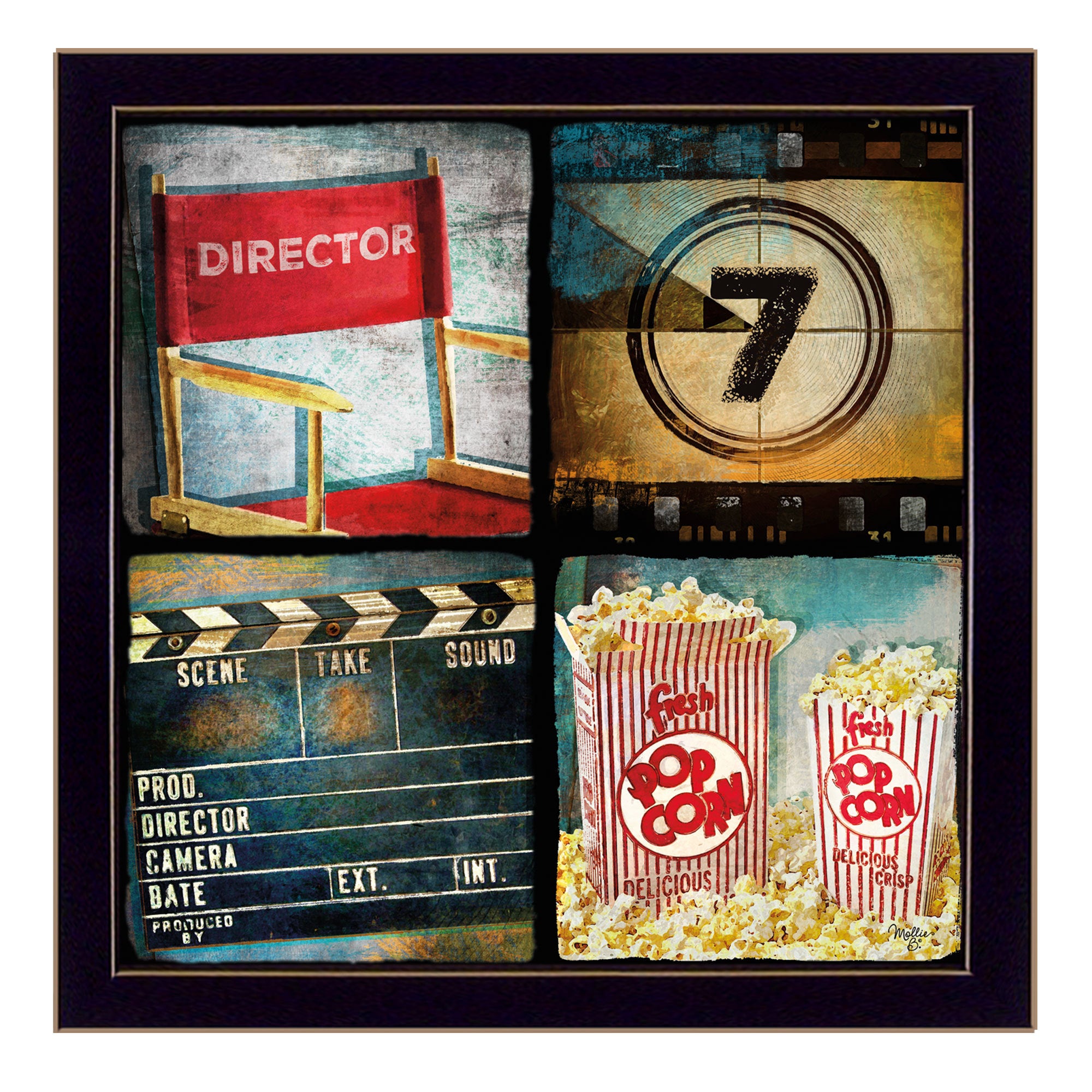'At The Movies' By Mollie B., Printed Wall Art, Ready To Hang Framed Poster, Black Frame