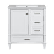 Modern Bathroom Vanity Cabinet with Sink Combo Set, Soft Closing Door and 3 Drawers, Solid Wood Frame, White, 30 Inch