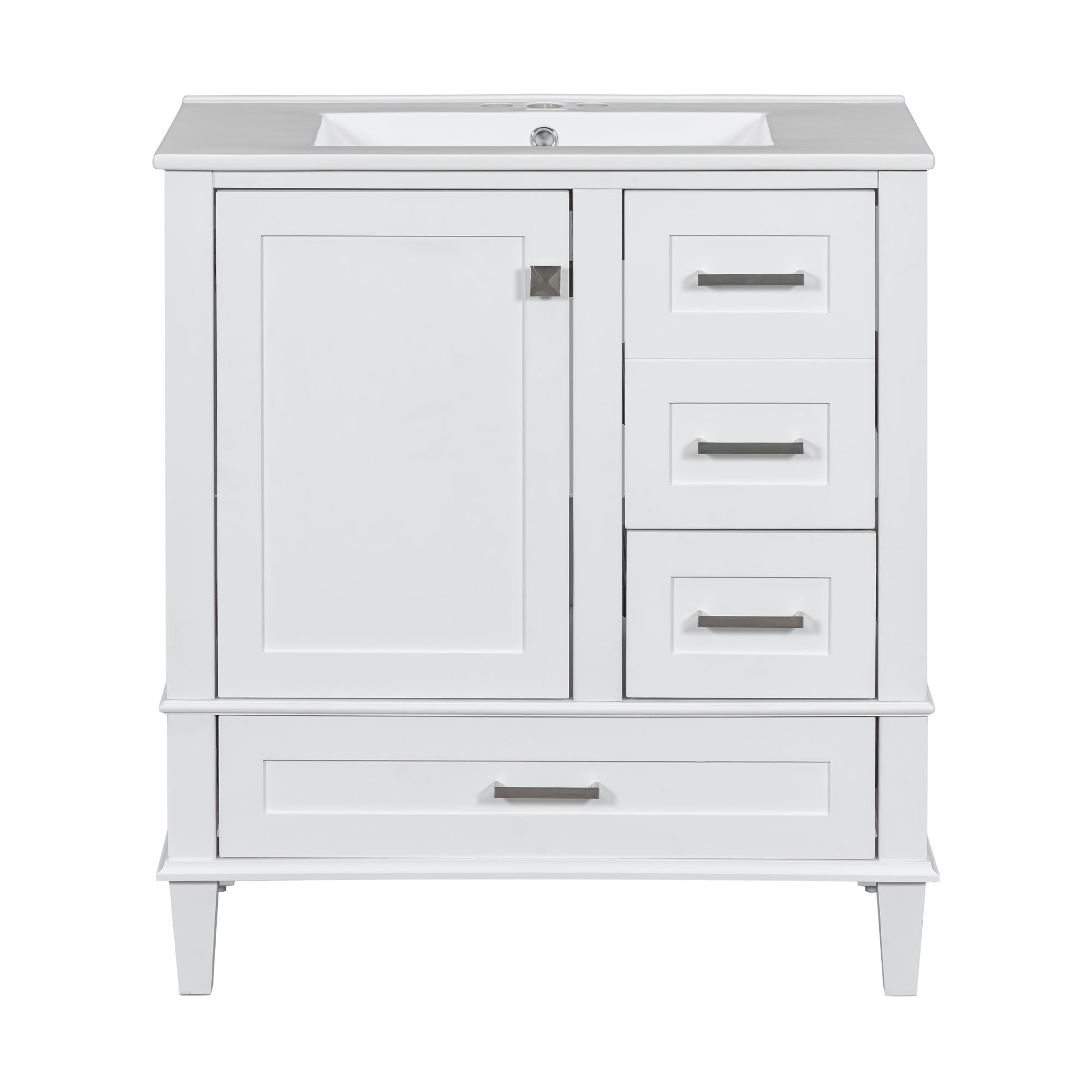 Modern Bathroom Vanity Cabinet with Sink Combo Set, Soft Closing Door and 3 Drawers, Solid Wood Frame, White, 30 Inch