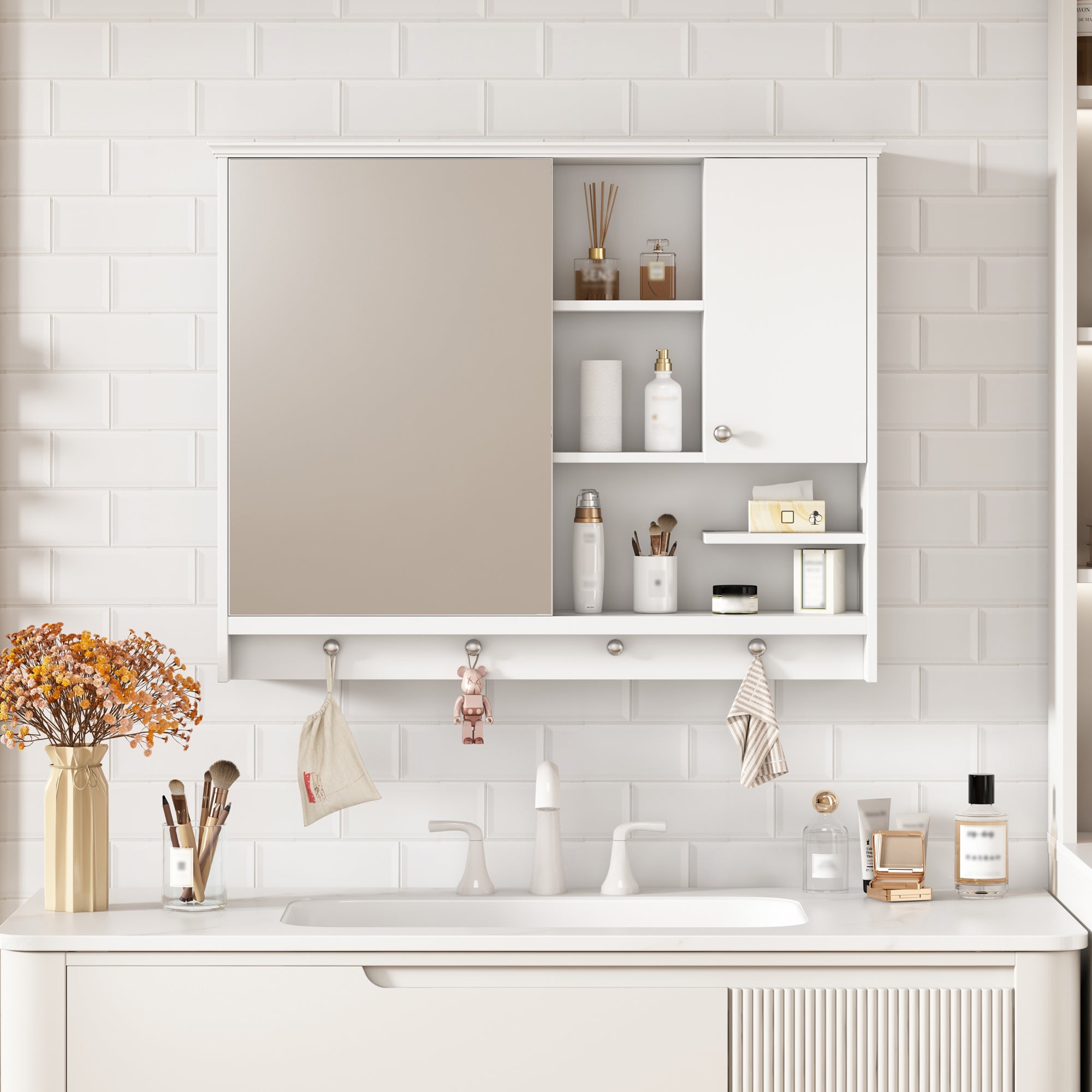 36 Inch Wall Mounted Medicine Cabinet, Bathroom Storage Cabinet with Mirror Door and Adjustabl Shelf, Mirror Cabinet for Bathroom