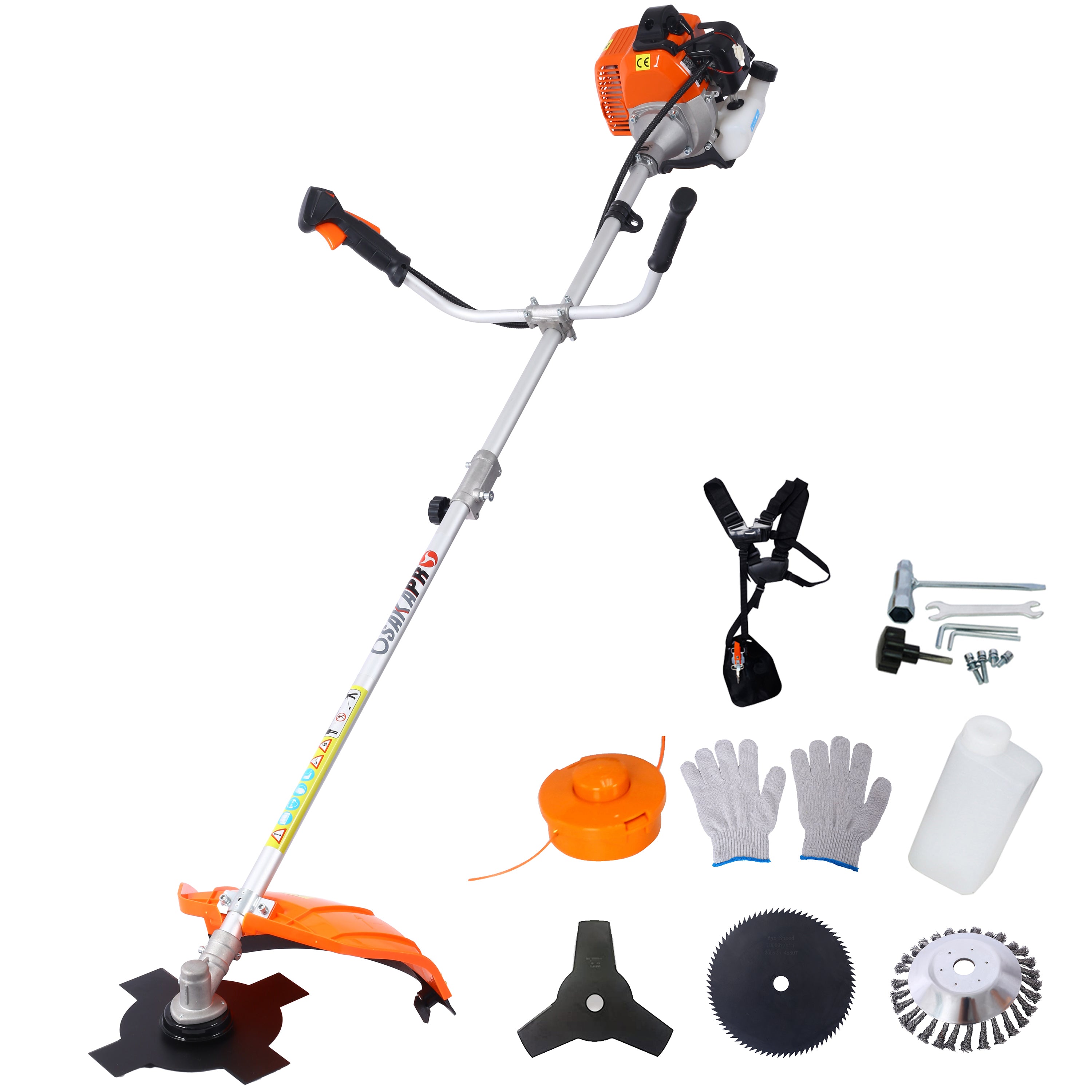 52cc Weed Wacker Gas Powered,6 in 1 Multifunction, String Trimmer, 8 inch Weed Wacker Attachments Heads,10' Metal 3/4/80T Blade,Rubber Handle , Shoulder & Strap Included, EPA Compliant