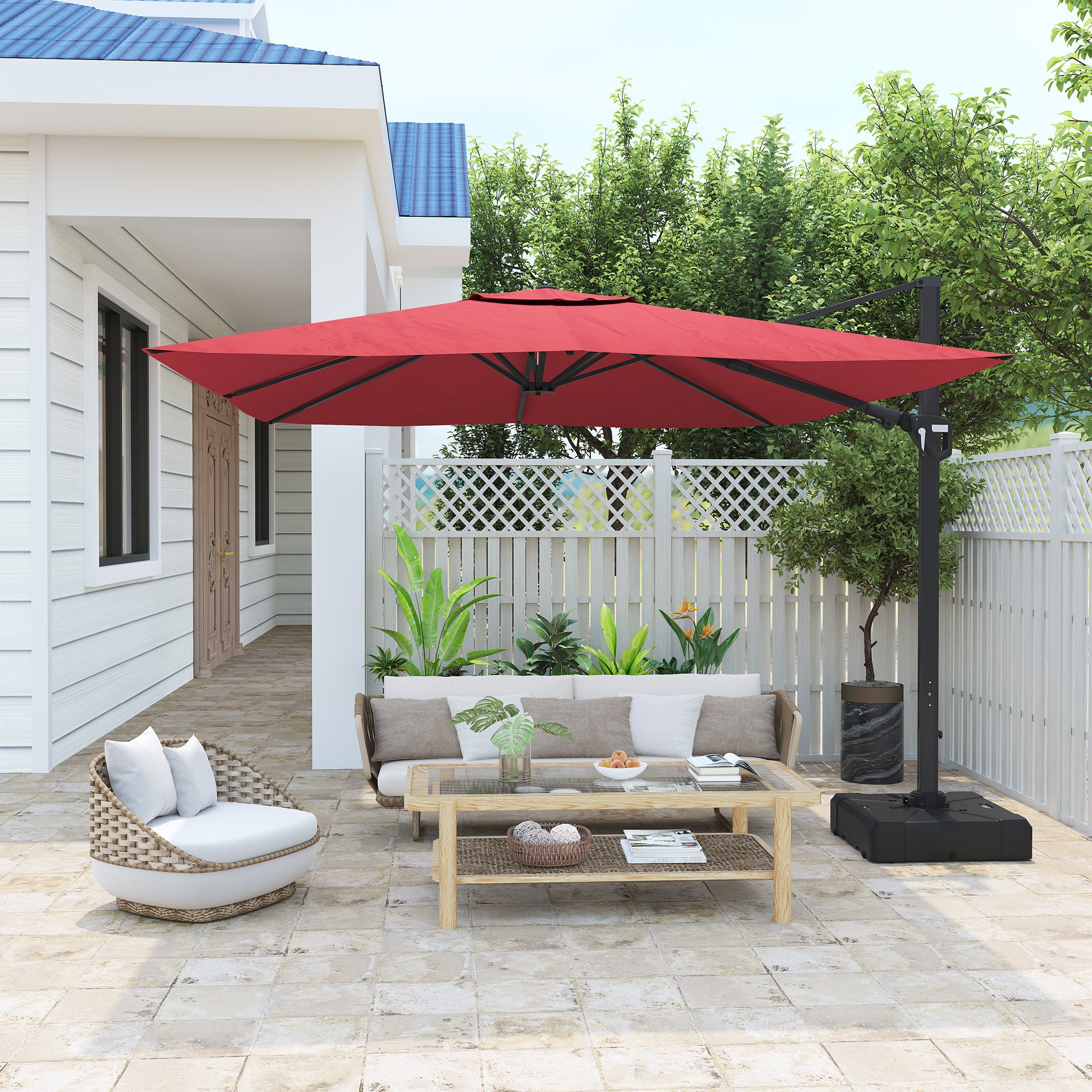 11FT Square Cantilever Patio Umbrella in Red (without Umbrella Base)