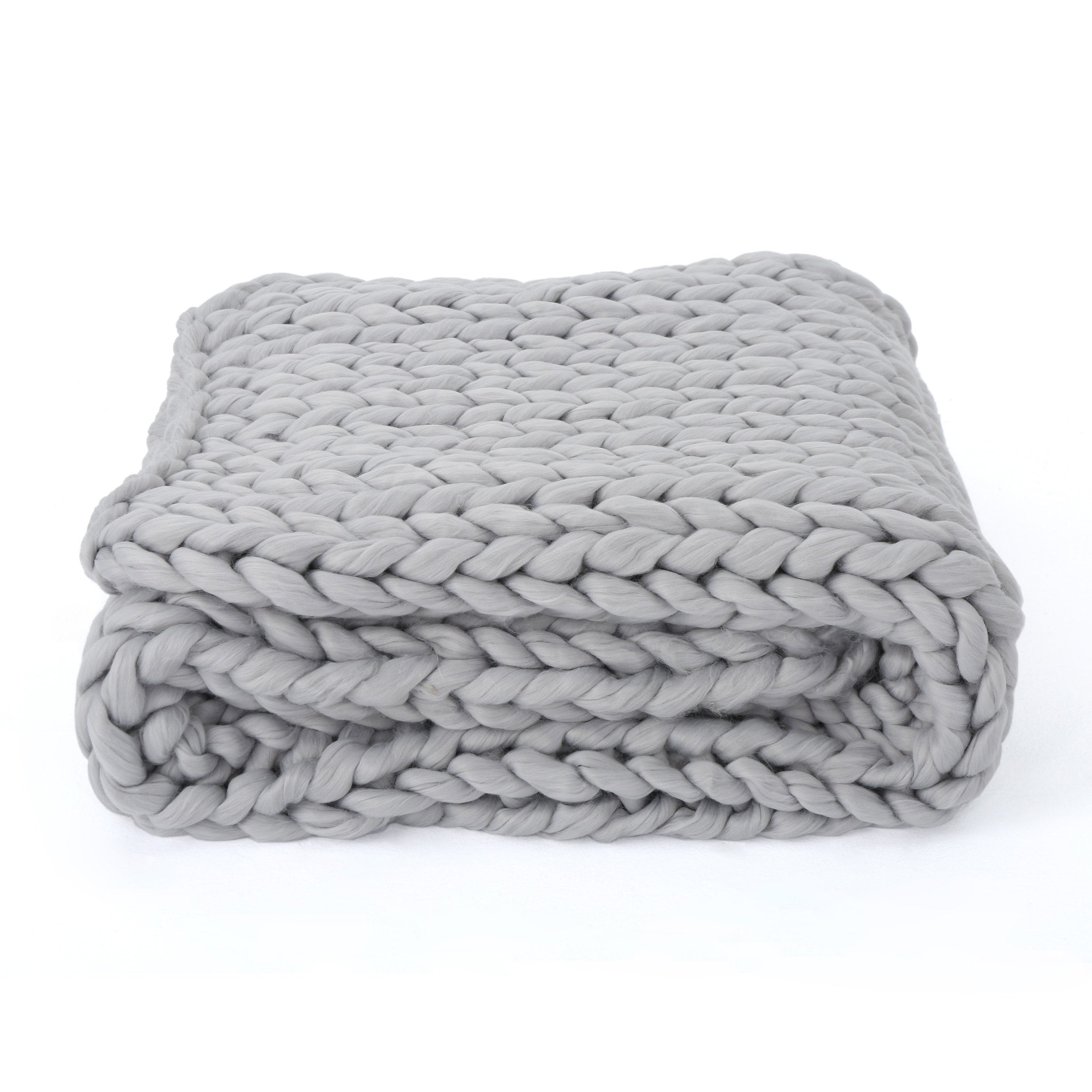 Charming Acrylic Throw Blanket with Knitted Design in Silver, 50x60 Inches