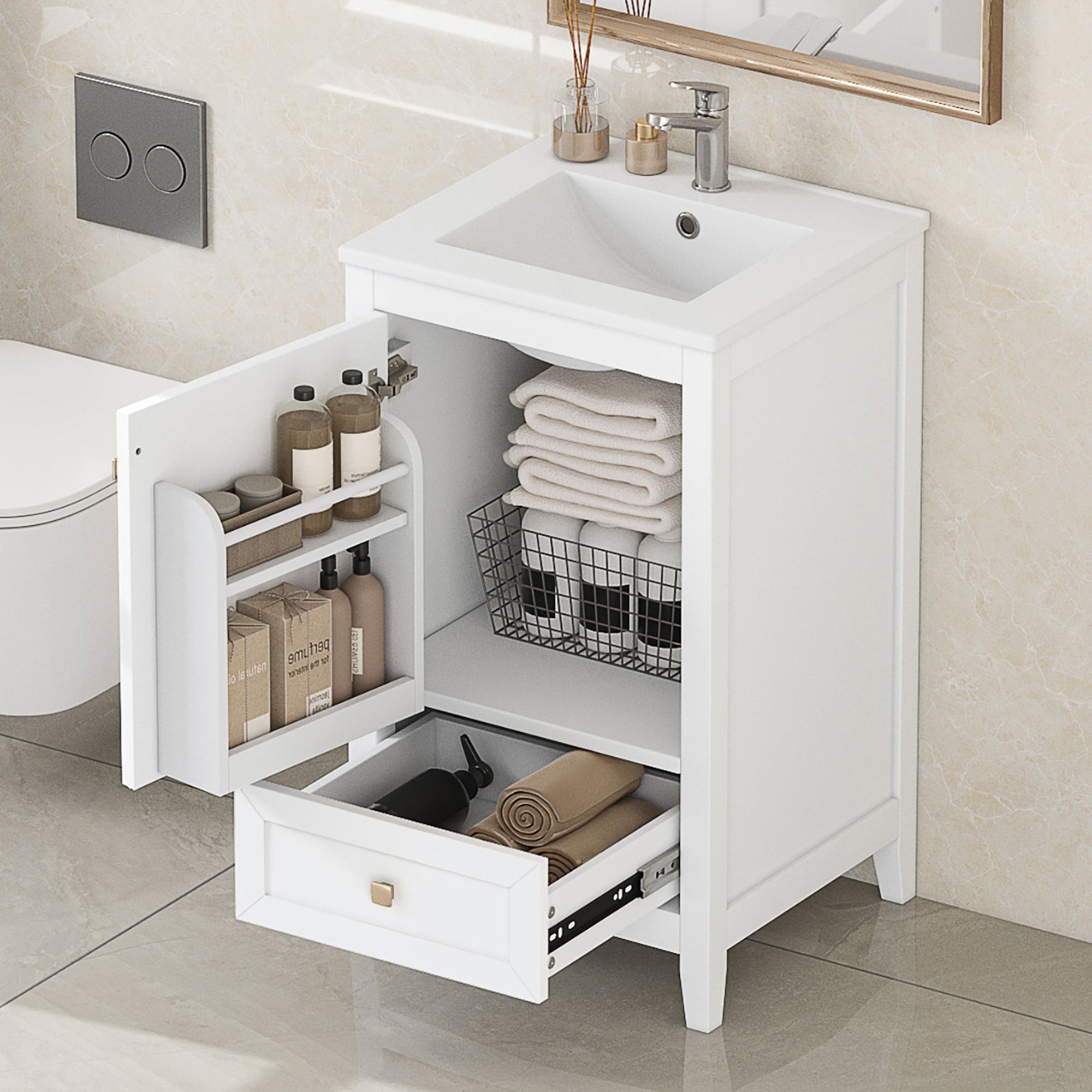 20' Bathroom Vanity with Sink, Bathroom Cabinet with Soft Closing Door, Storage Rack and A Drawer, White(Old SKU:N725P185452K)